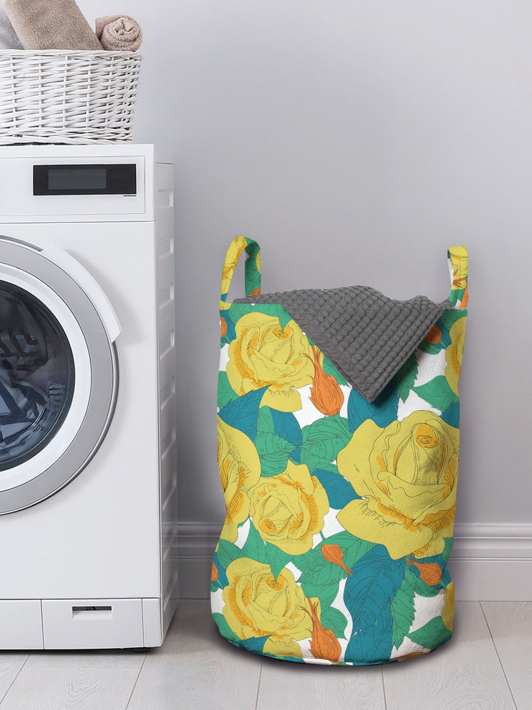 Kordelzugverschluss Waschsalons, mit Garten-Kunst Wäschesäckchen Griffen Wäschekorb für Abakuhaus Frühlings-Rosen-Blumenstrauß