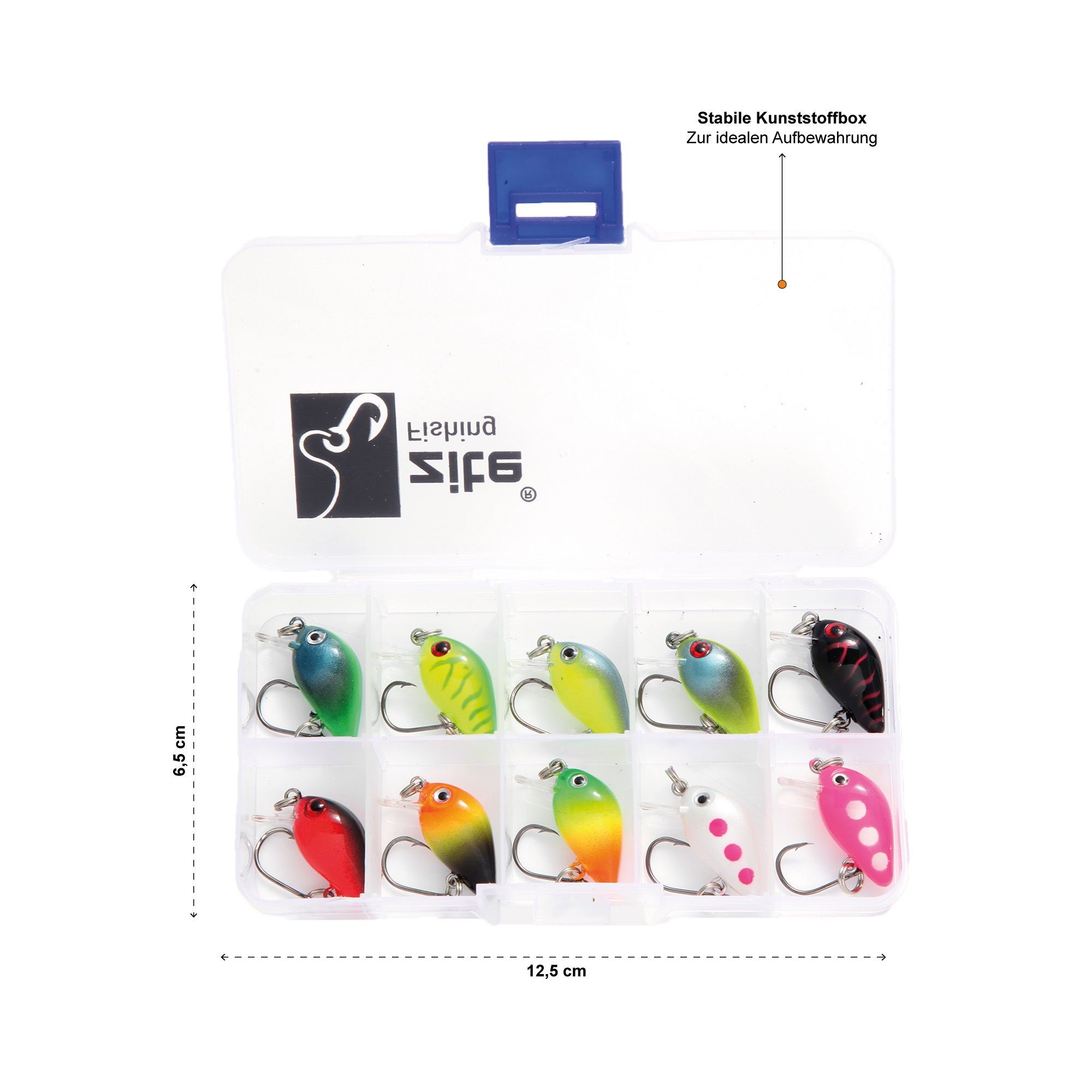 Kunstköder 10 cm 2,8 Mini-Wobbler-Set Zite 1,8 g Neon mit UV-Aktiv Stück 3D-Augen