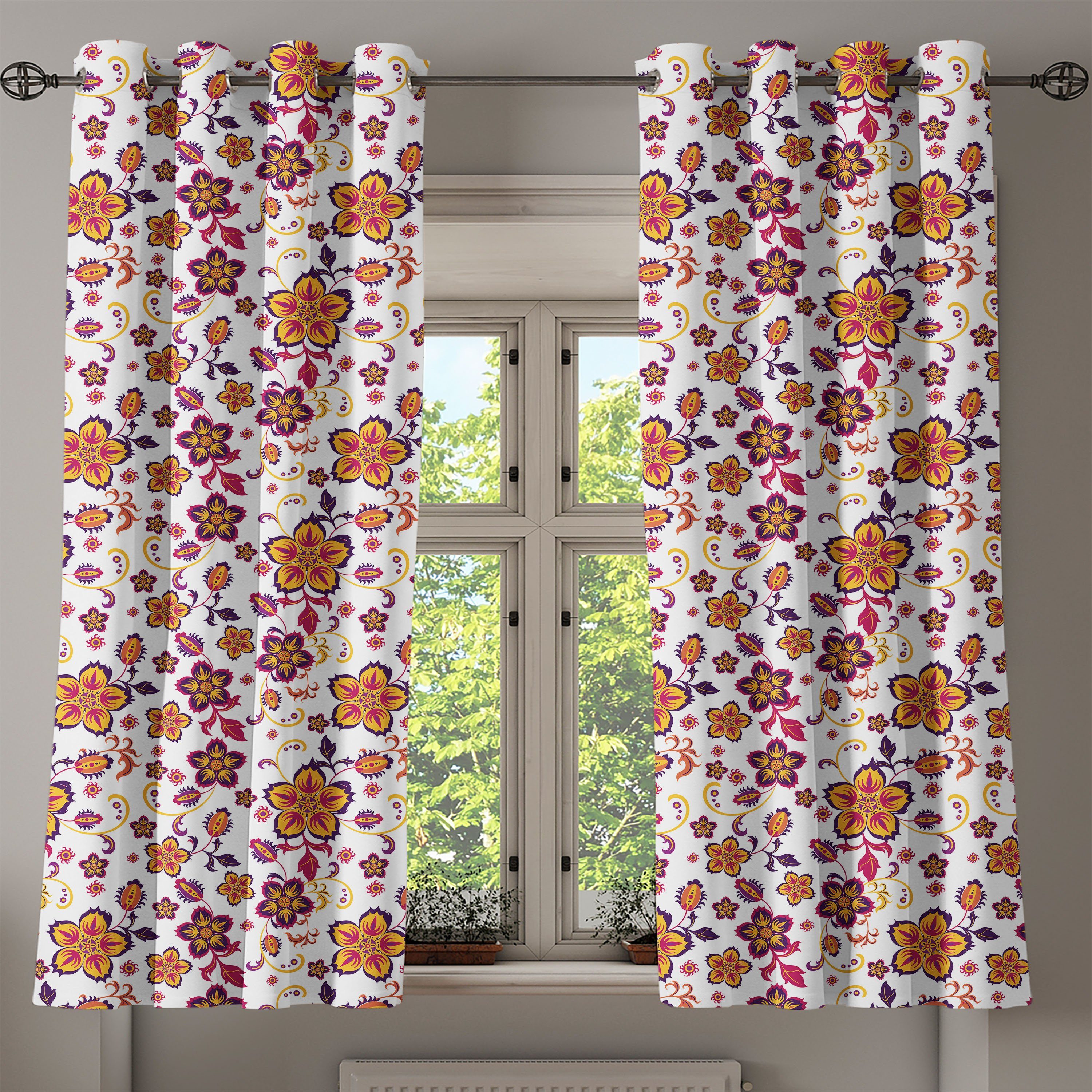 Wohnzimmer, 2-Panel-Fenstervorhänge Abakuhaus, Blumen Dekorative Gardine für Blooming Blumen-Muster Schlafzimmer