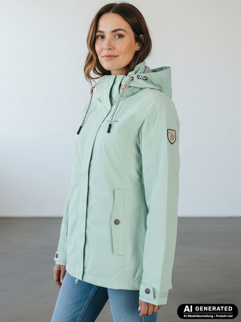 Dry Fashion Funktionsjacke Norderney Damen Übergangsjacke Wasserdicht - Outdoor-Jacke Winddicht Atmungsaktiv, Verschweißte Nähte, Kapuze abnehmbar, 2-Wege-Verschluss