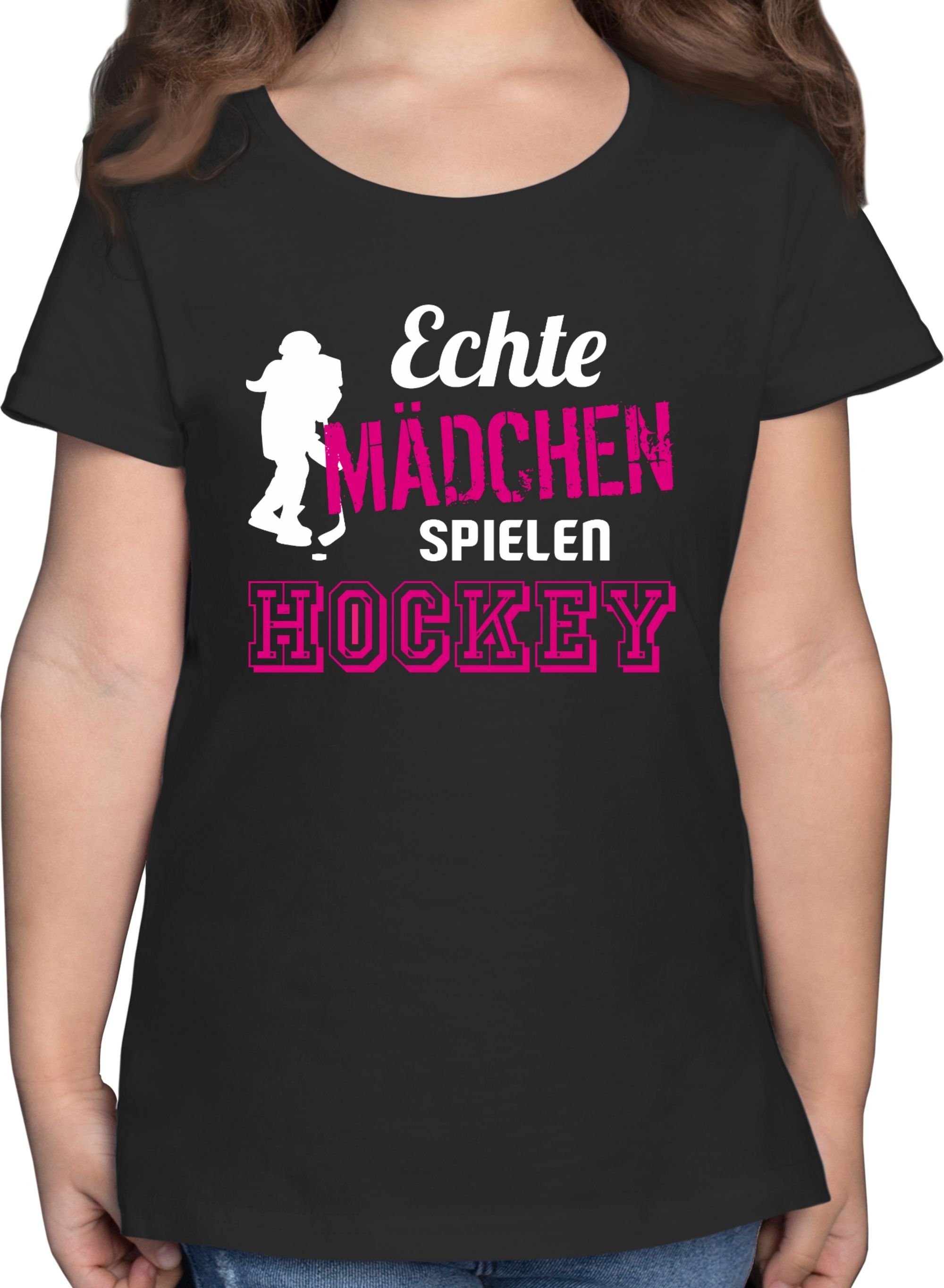 Shirtracer T-Shirt Echte Mädchen spielen Hockey Kinder Sport Kleidung 2 Schwarz