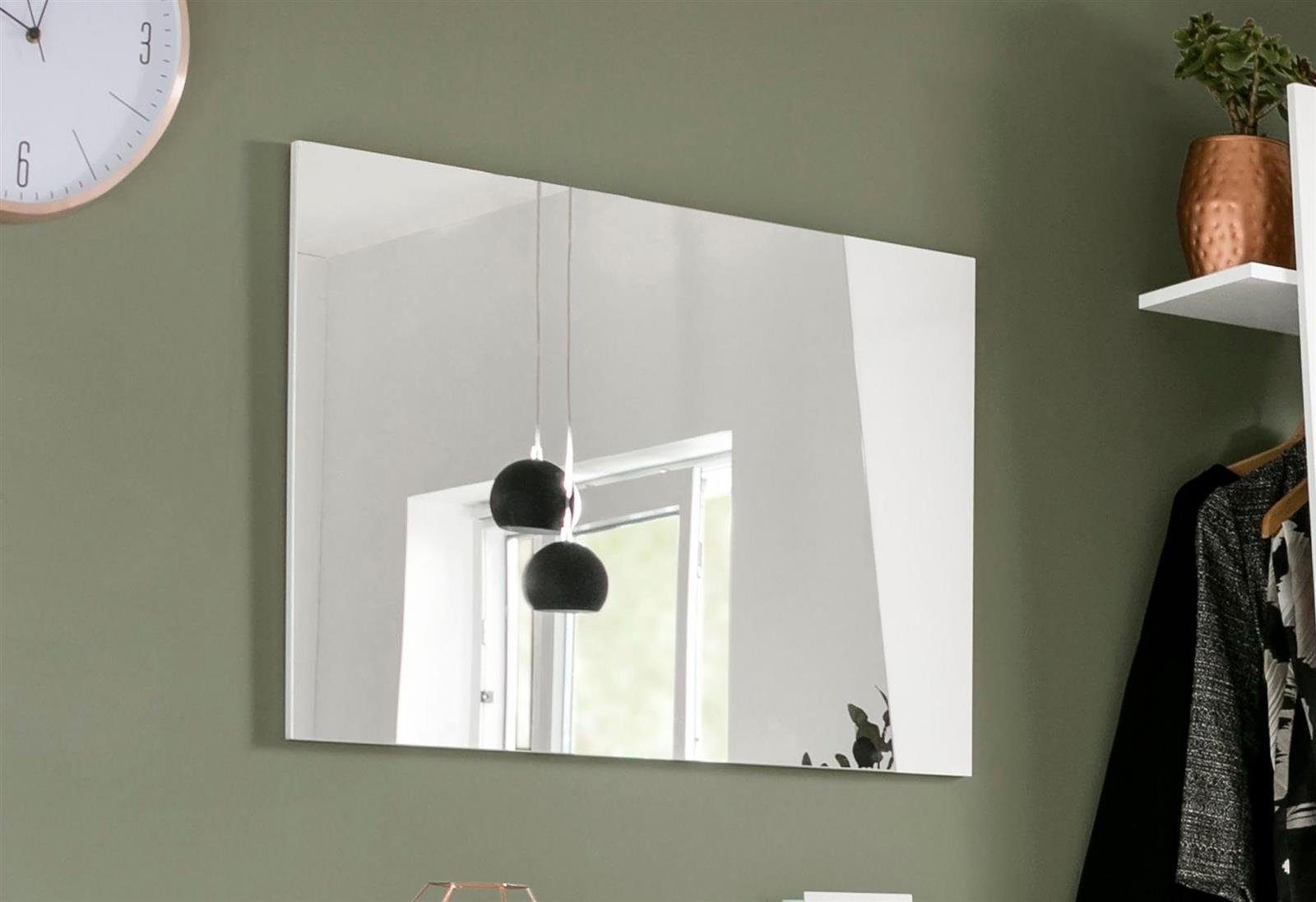 möbelando Trägerplatte aus Moderner Absetzung cm, 80 Spiegel, Spanplatte Viterbo, Wandspiegel Breite in cm, 2 cm und 60 Tiefe Höhe Weiß-Hochglanz.