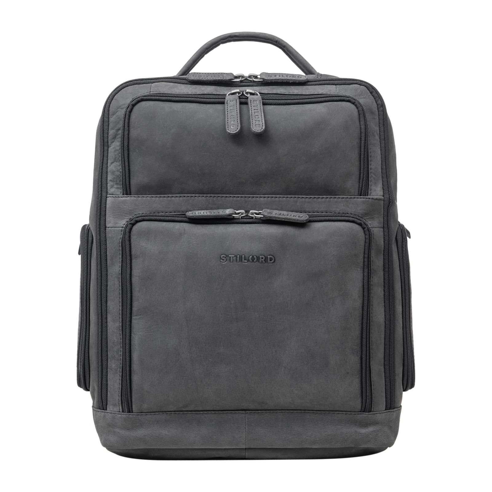 Rucksack anthrazit Leder Notebook-Rucksack STILORD "Jayden" Business