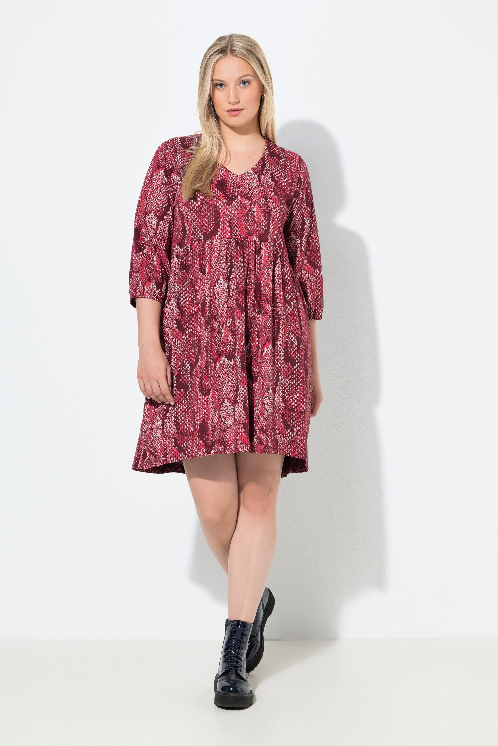 Ulla Popken Jerseykleid Jerseykleid Animaldruck A-Linie V-Ausschnitt günstig online kaufen