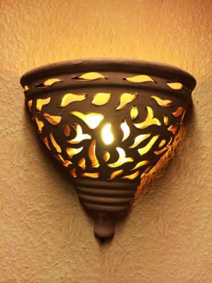 Marrakesch Orient & Mediterran Interior Wandleuchte Orientalische  Wandleuchte Eris, Marokkanische Terracotta Leuchte, ohne Leuchtmittel,  Handarbeit