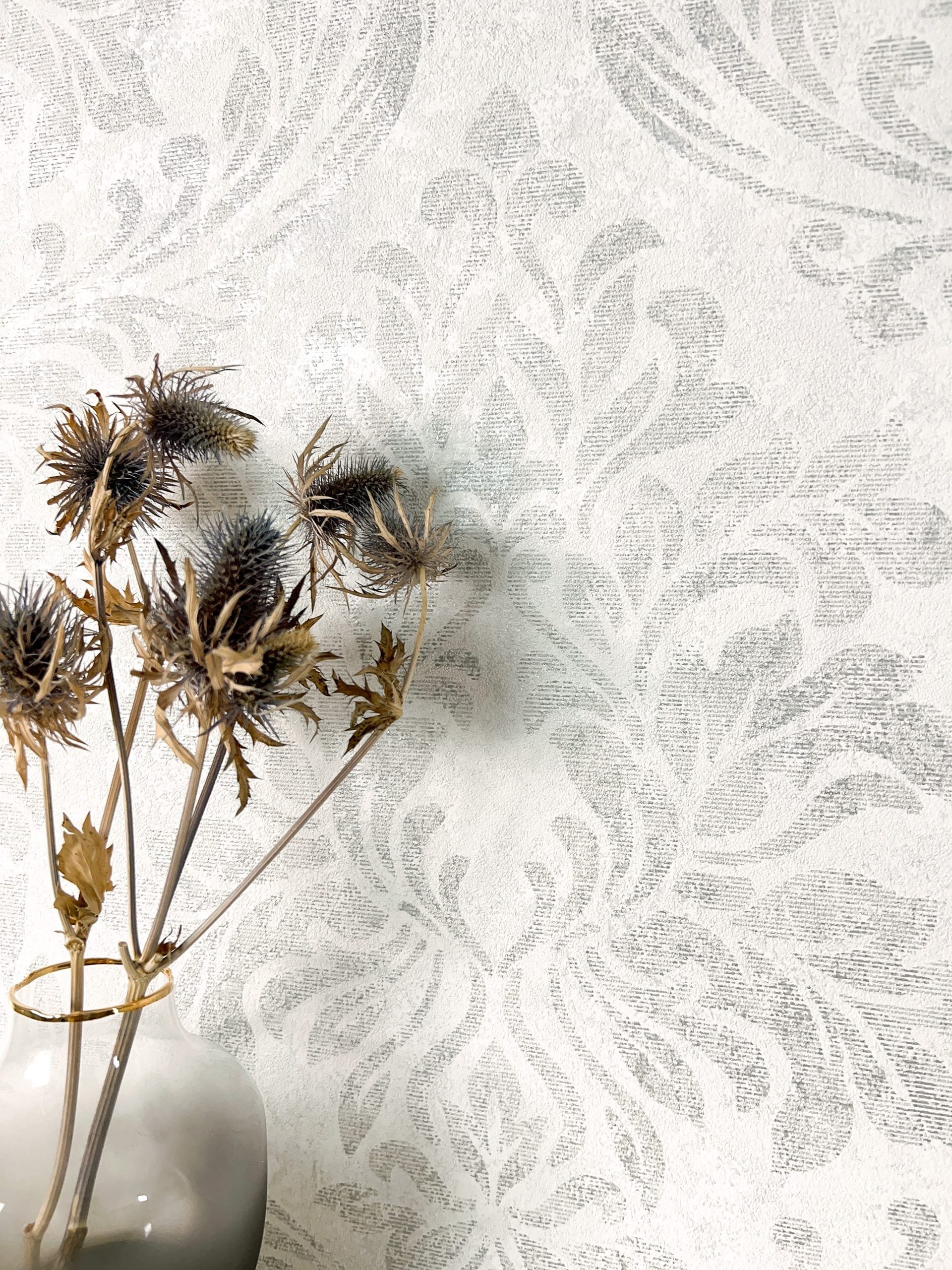 Newroom Vliestapete, Grau Tapete Vintage Ornamente - Metallic Hellgrau Silb günstig online kaufen