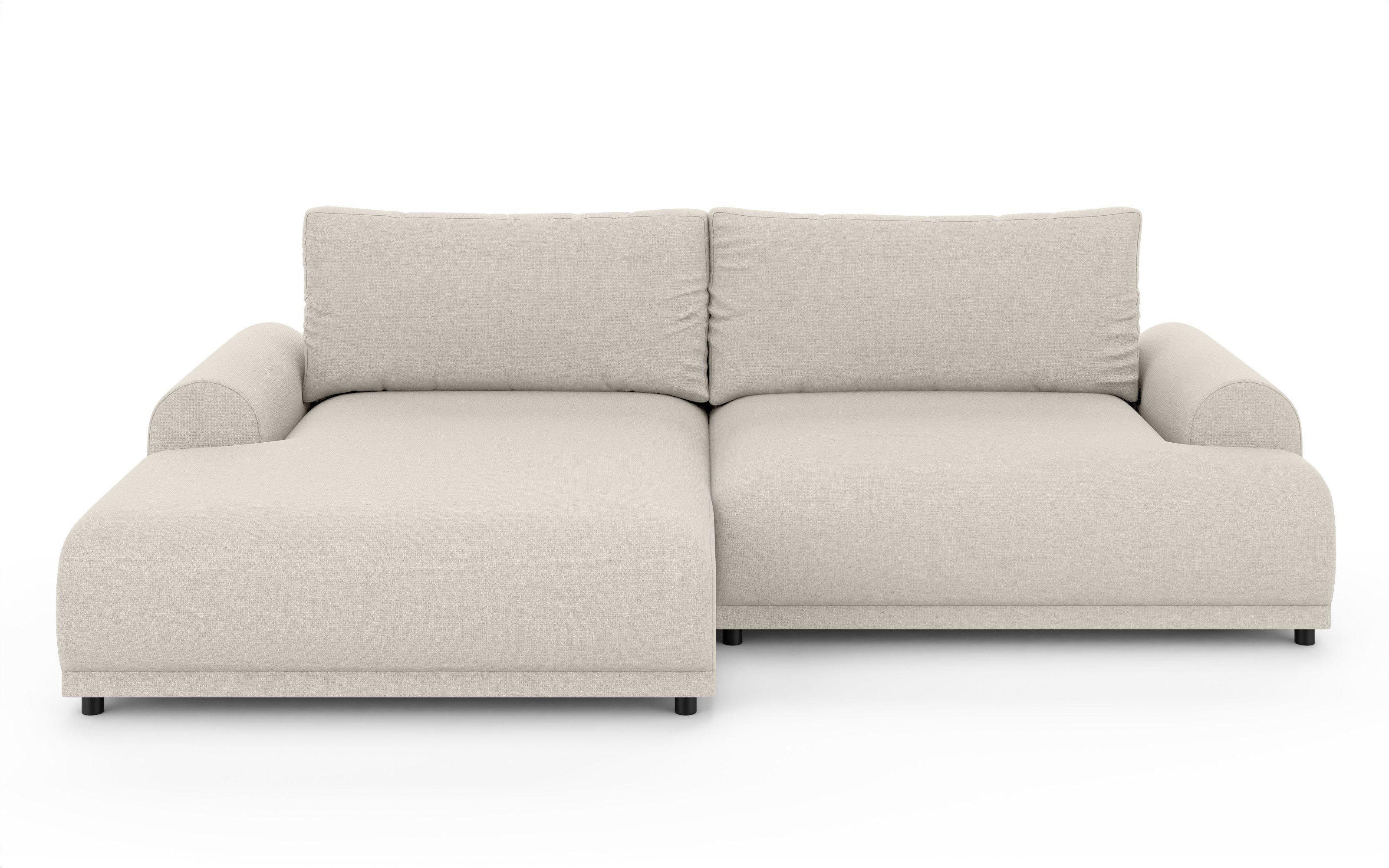 luma-home Ecksofa 21032, mit Schlaffunktion und Bettkasten, Wellenunterfederung, B240/T145/H81 cm, Liegefläche 130x196 cm, Ottomane links, Strukturstoff-Bezug Beige