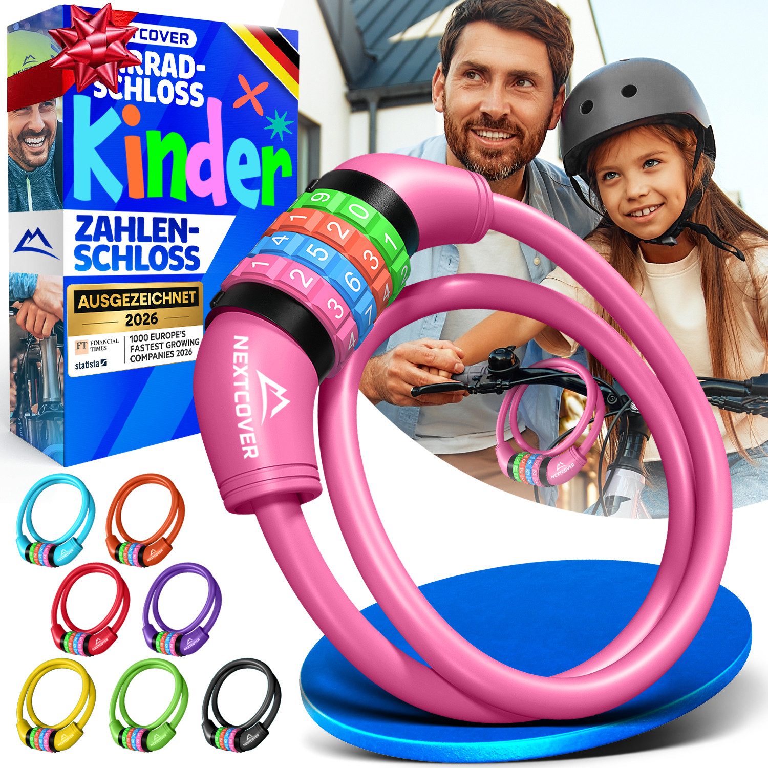 Nextcover Zahlenkabelschloss NEXTCOVER® Fahrradschloss Kinder mit 4-stelligem Zahlencode