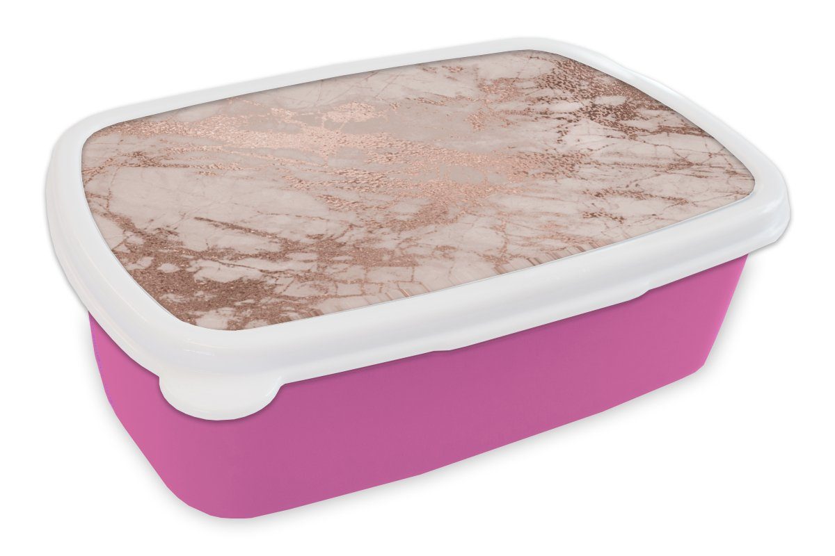 MuchoWow Lunchbox Marmor - Rosa - Luxus - Marmoroptik - Glitzer - Design, Kunststoff, (2-tlg), Brotbox für Erwachsene, Brotdose Kinder, Snackbox, Mädchen, Kunststoff