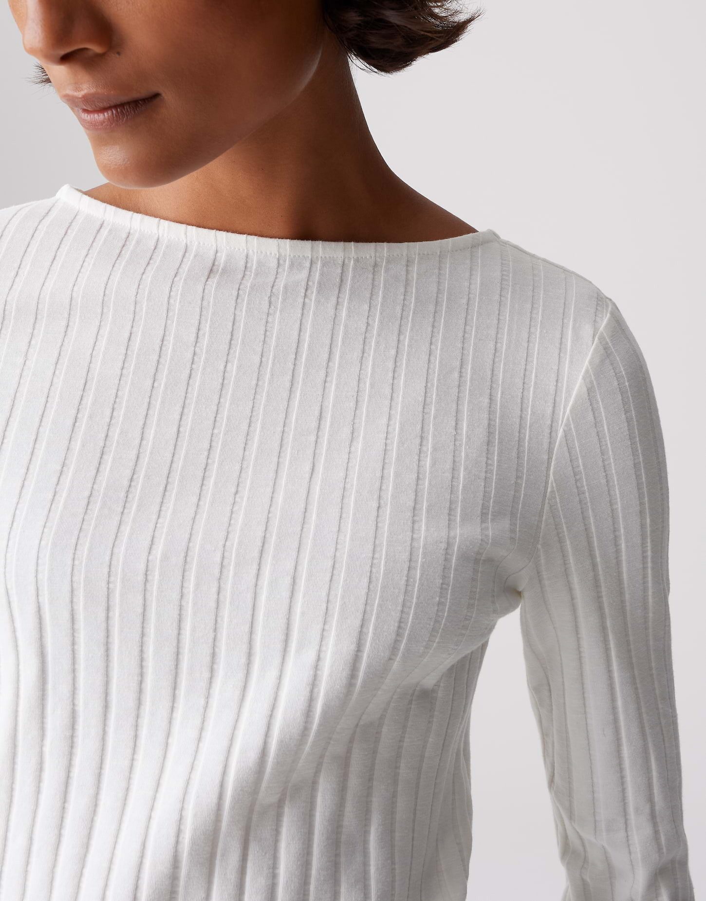 OPUS Langarmshirt SOVKE aus Baumwoll Mix figurbetont geschnitten, U-Boot-Ausschnitt, Rippstruktur