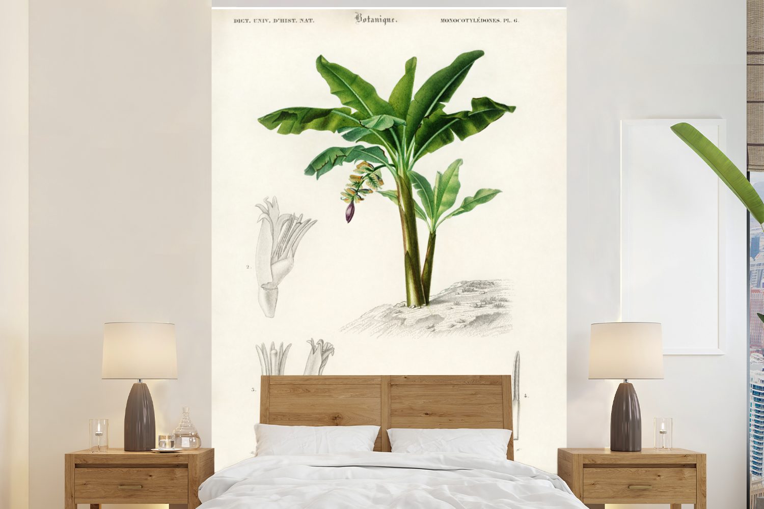 Blatt, MuchoWow Tapete Fototapete St), - Pflanzen Wandtapete Wohnzimmer, Matt, Vinyl Vintage Montagefertig bedruckt, - (3 für