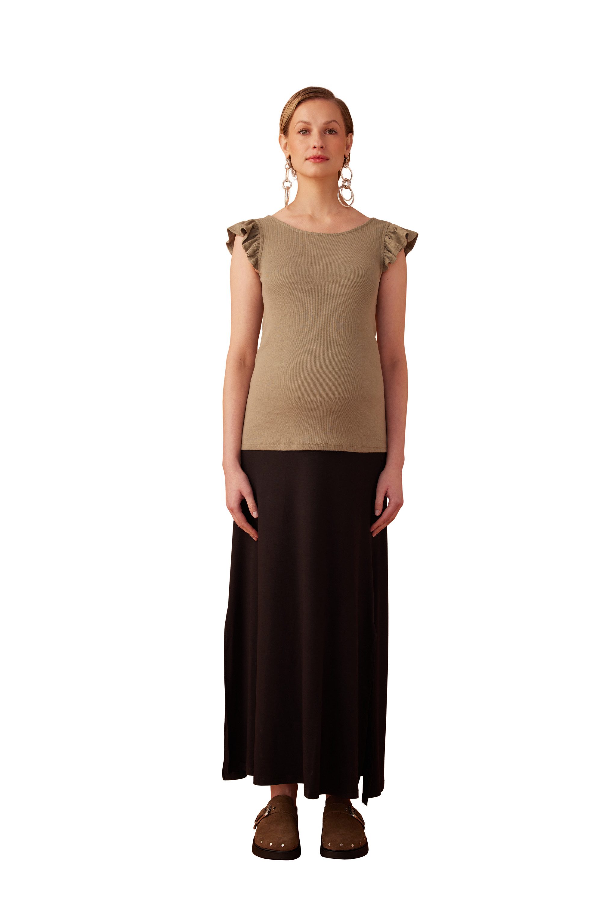 Envie de Fraise Umstandsrock Langer Stretch-Umstandsrock Breiter elastischer Bund, fließender Schnitt, Seitenschlitz