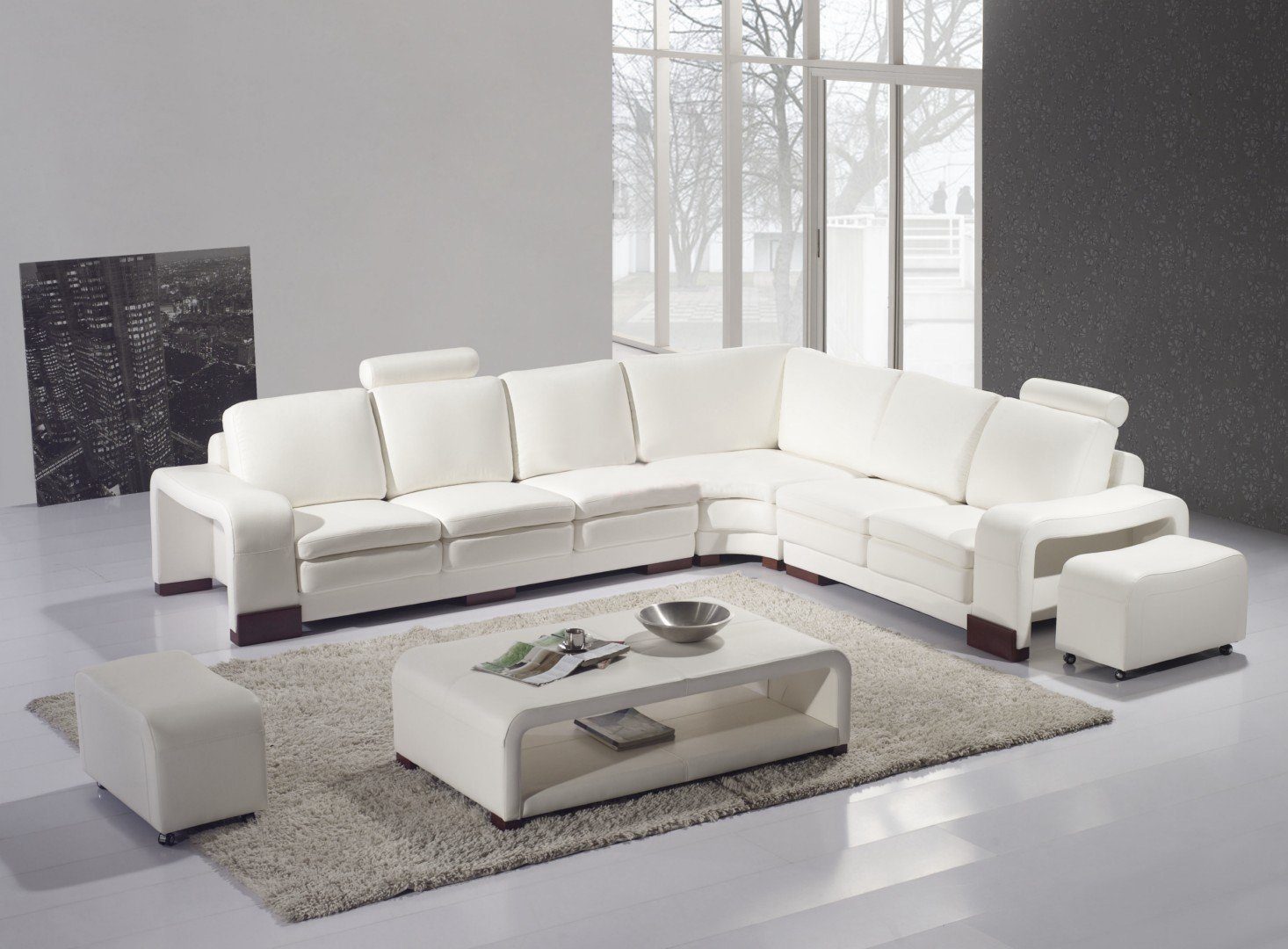 Designer Ecksofa, Polster Couch Hocker Ecksofa JVmoebel Sofa mit Garnitur Weiß