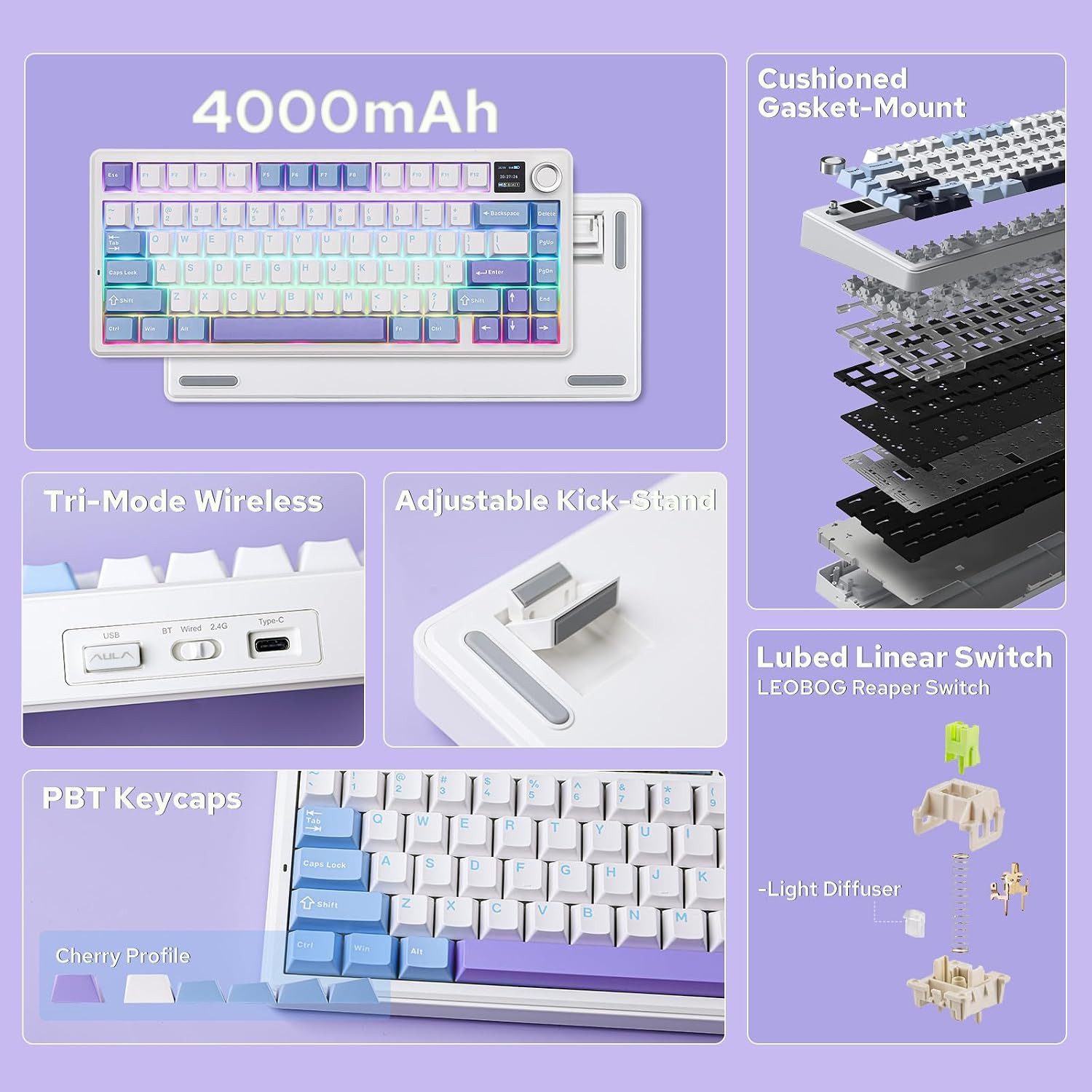 nsihing AULA F75 Max Mechanische Gaming Tastatur, RGB, Hot Swap, Kabellos Gaming-Tastatur – Bild 2 von 5