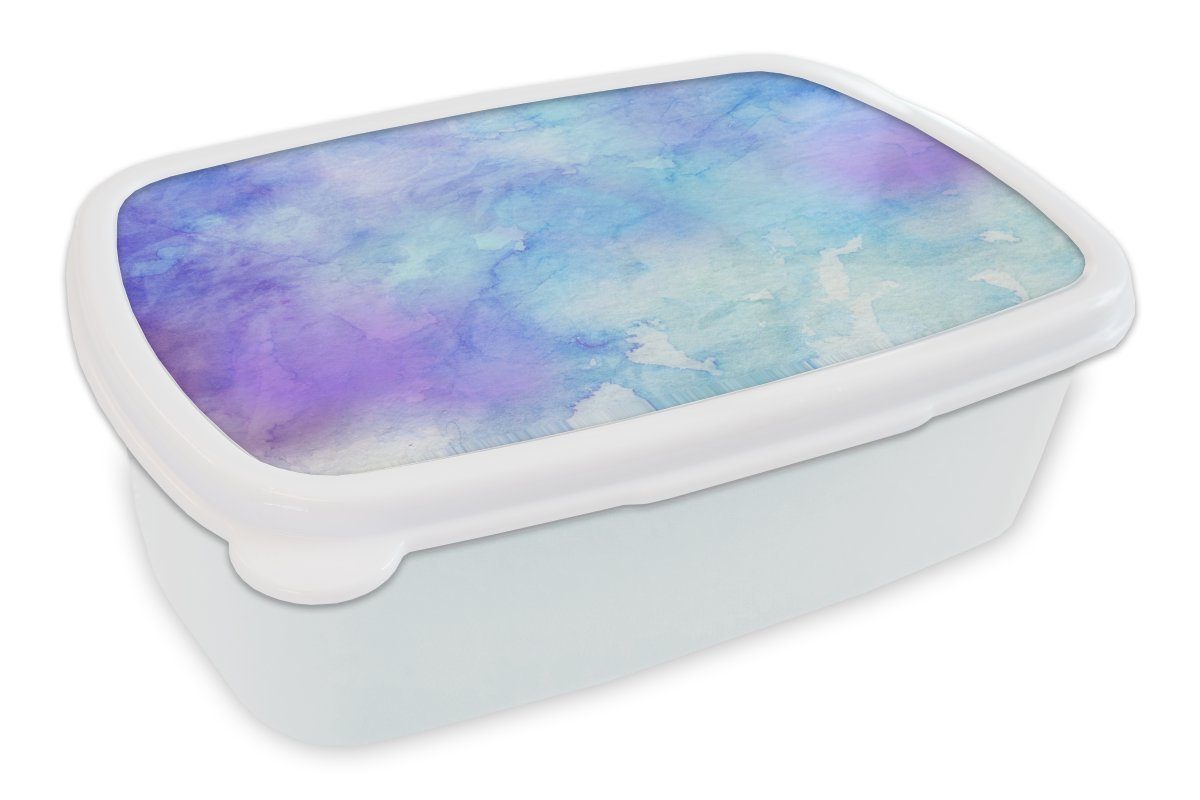 MuchoWow Lunchbox Aquarell - Lila - Hellblau, Kunststoff, (2-tlg), Brotbox für Kinder und Erwachsene, Brotdose, für Jungs und Mädchen weiß
