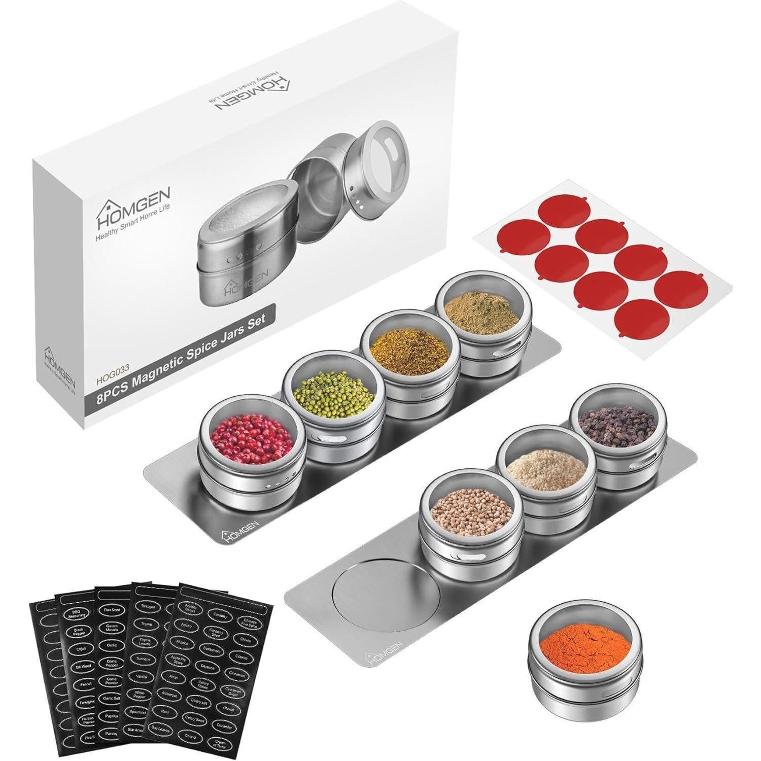 LuxusKollektion Einweggläser Gewürzdosen magnetisch Edelstahl Set 8 Stück 100ml Spice Jars