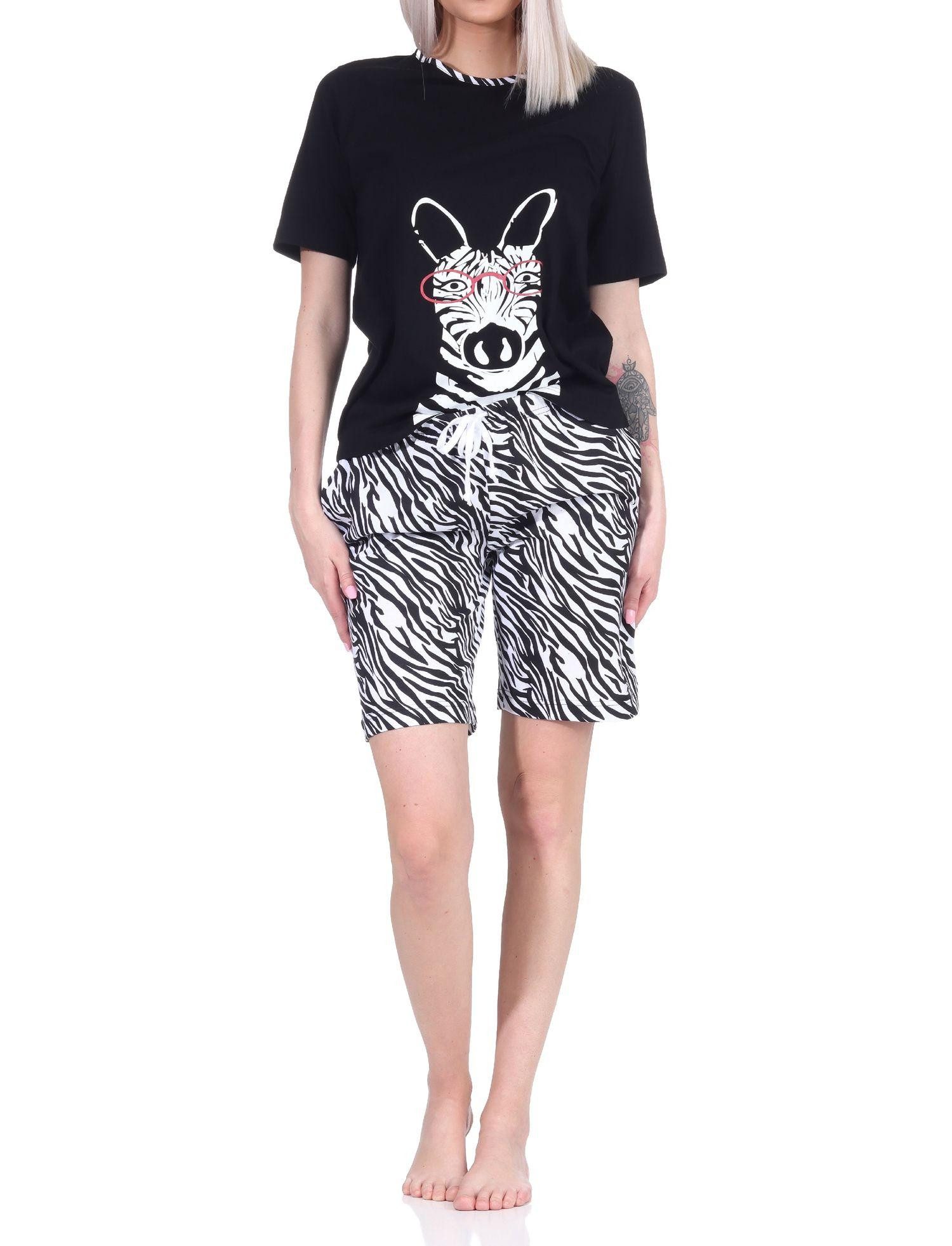 Normann Pyjama Süsser Damen Shorty Pyjama kurzarm Schlafanzug mit Tiermotiv