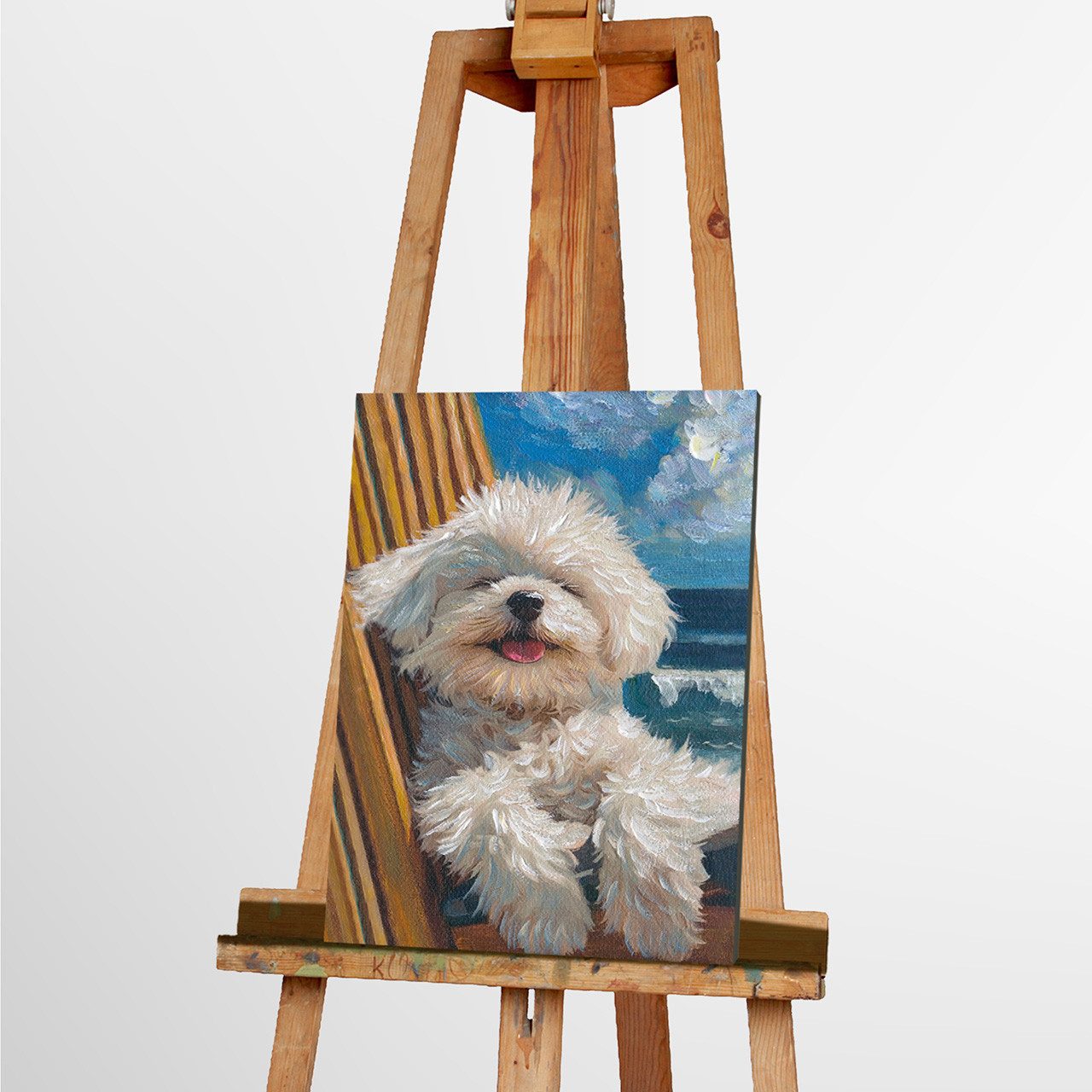 ArtUniverse Gemälde Fluffy Summer 30 x 40 cm, Hündchen am Meer, Handveredelt - Unikatcharakter