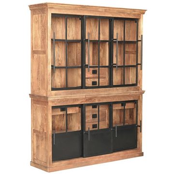 baario Buffet Buffetschrank HOXT Industrial Geschirrschrank 180cm massiv Mangoholz & Eisen Vitrine