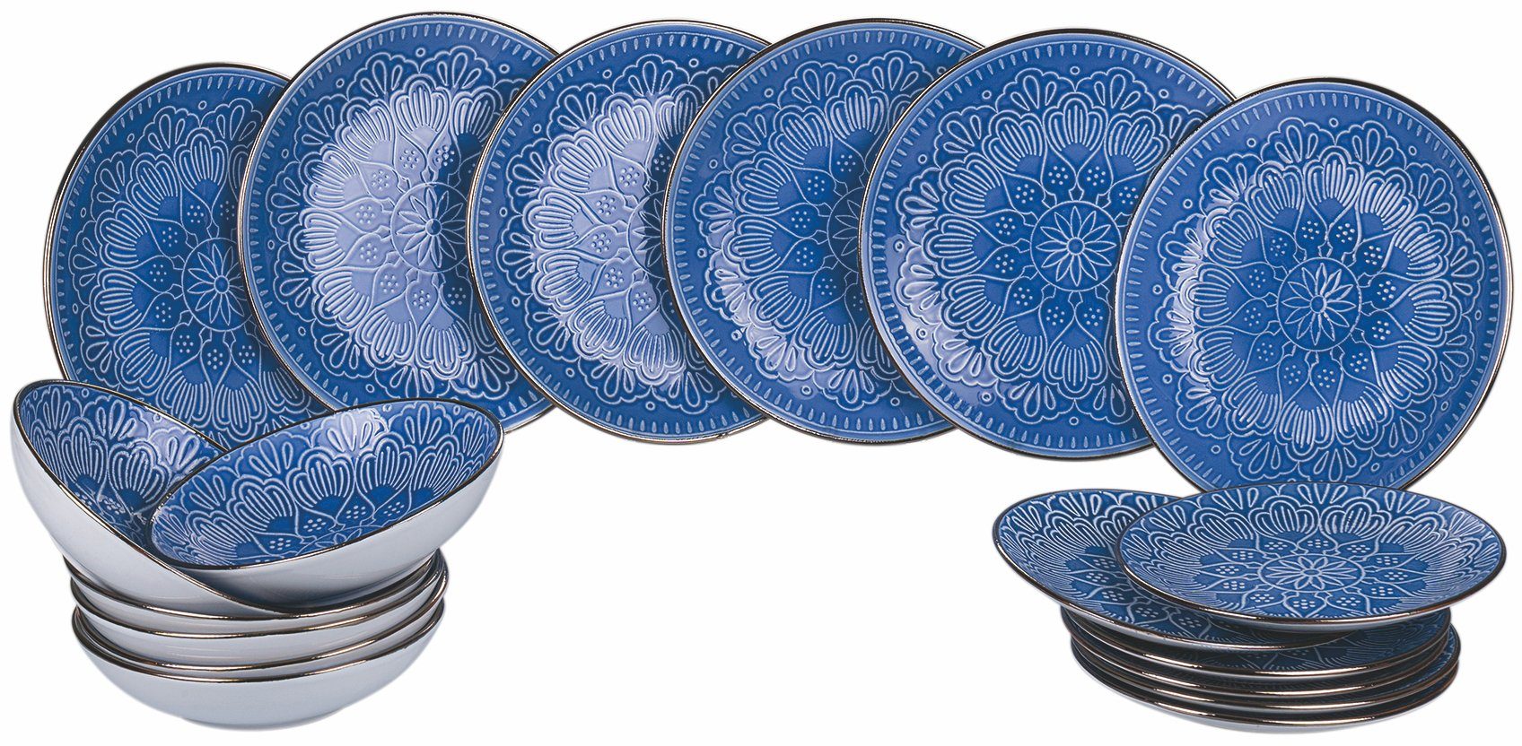 Villa d'Este Teller-Set blau Teile, (18-tlg), Tafelservice, 6 18 Baku Personen Service, Personen, 6 Geschirr-Set für Keramik