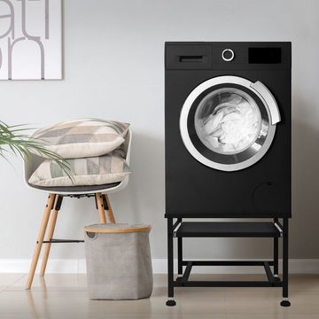 ML-DESIGN Waschmaschinenuntergestell Waschmaschinenznterschrank Waschmaschinensockel Erhöhung Unterbau, Stahl Schwarz mit Ablage 62,5x53,5x45cm bis 150kg höhenverstellbar