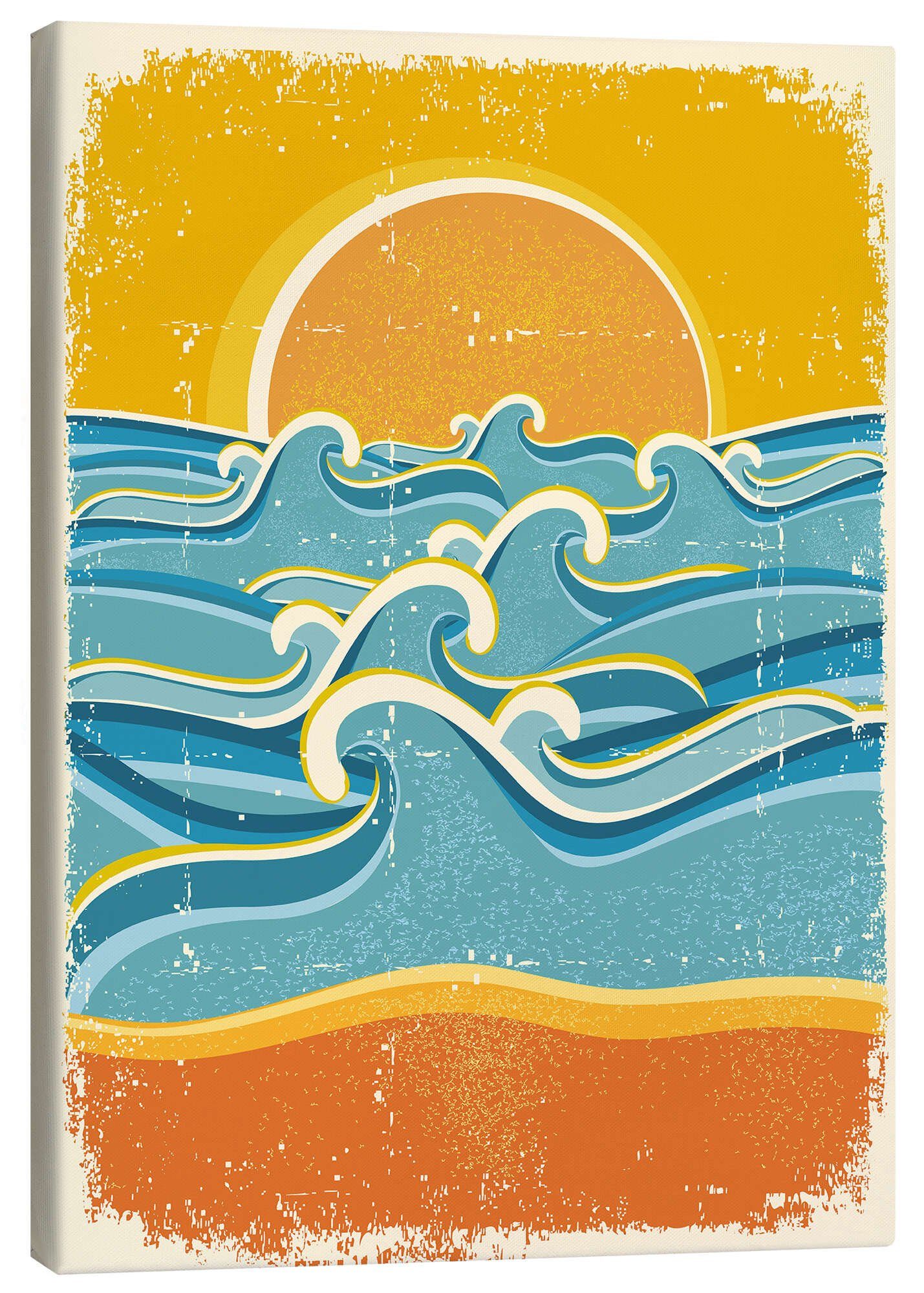 Posterlounge Leinwandbild Kidz Collection, Meereswellen und gelber Sandstrand, Badezimmer Maritim Kindermotive