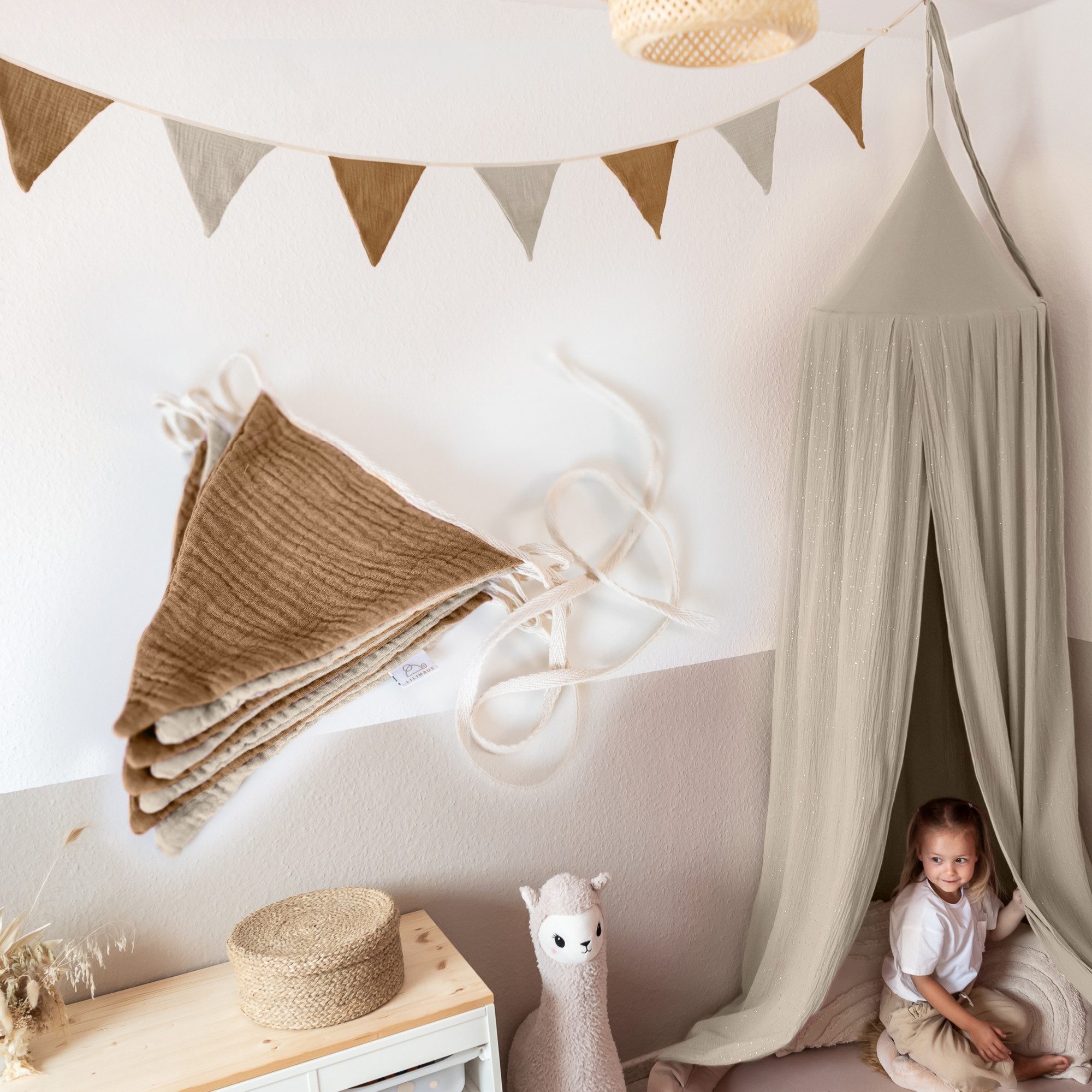 lilimaus Wimpelkette Sternenkette für Kinderzimmer - handgenähte Stoff-Girlande, handgefertigte Stoff-Girlande ca. 300 cm - Wimpel oder Sterne