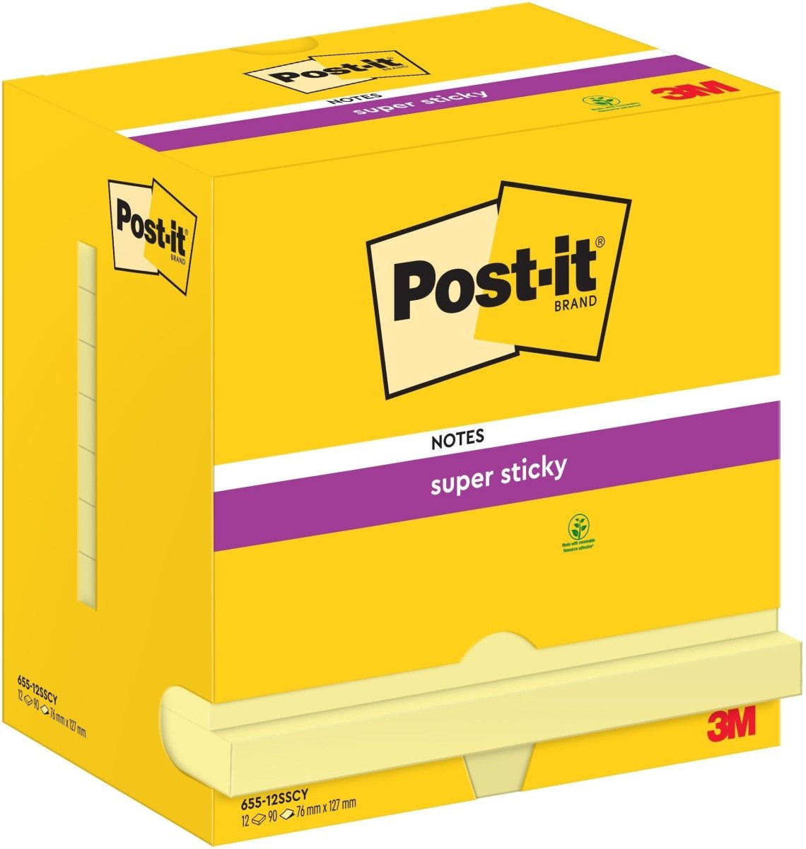 Post-it Notes Haftnotizblock Haftnotiz Super Sticky Notes 127x76mm 90 Blatt gelb VE=12 Blöcke