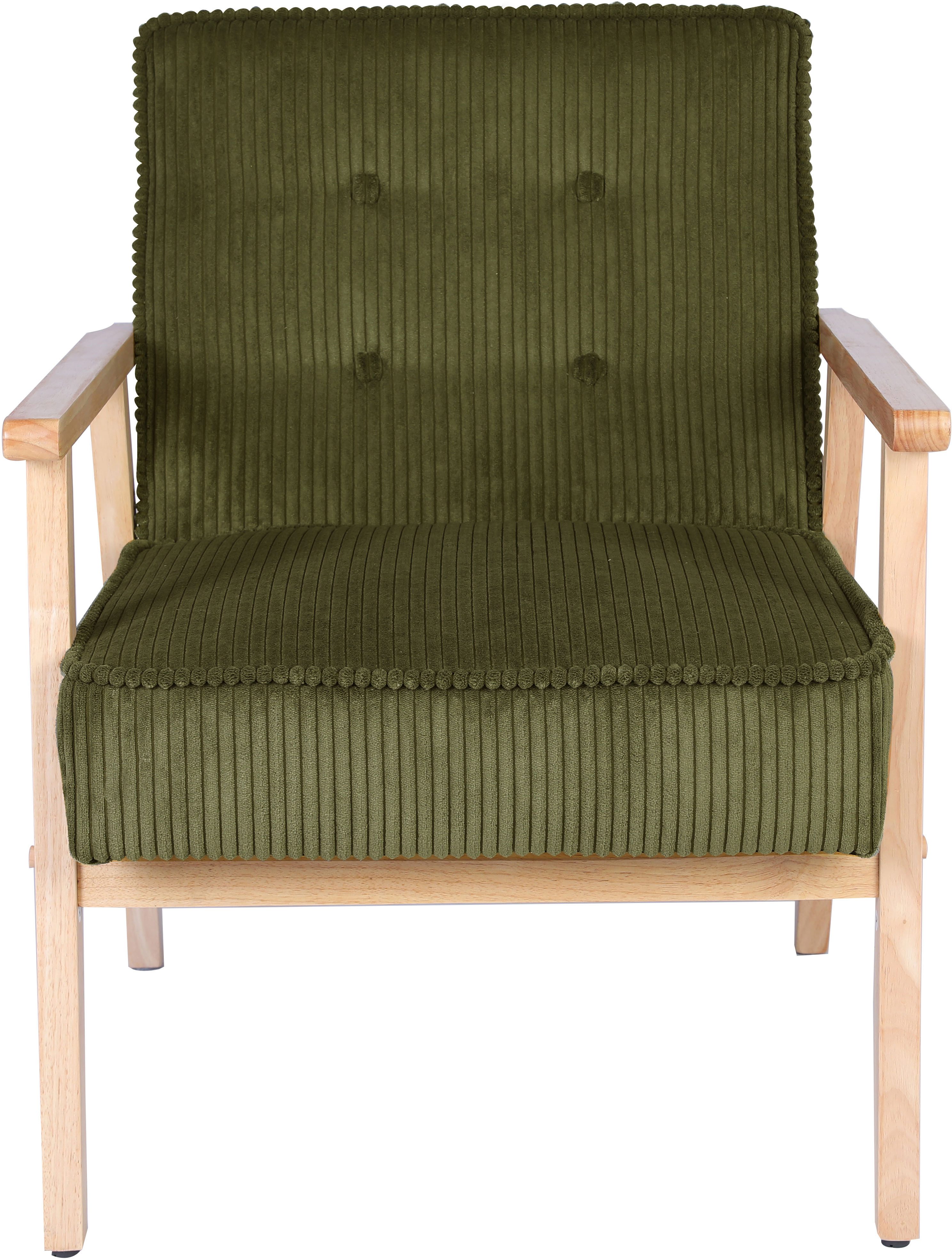 Home affaire Loungesessel MENONRI mit Armlehnen aus Massivholz, Relaxsessel, Lese-Sessel, Cocktailsessel in Cord und Webstoff