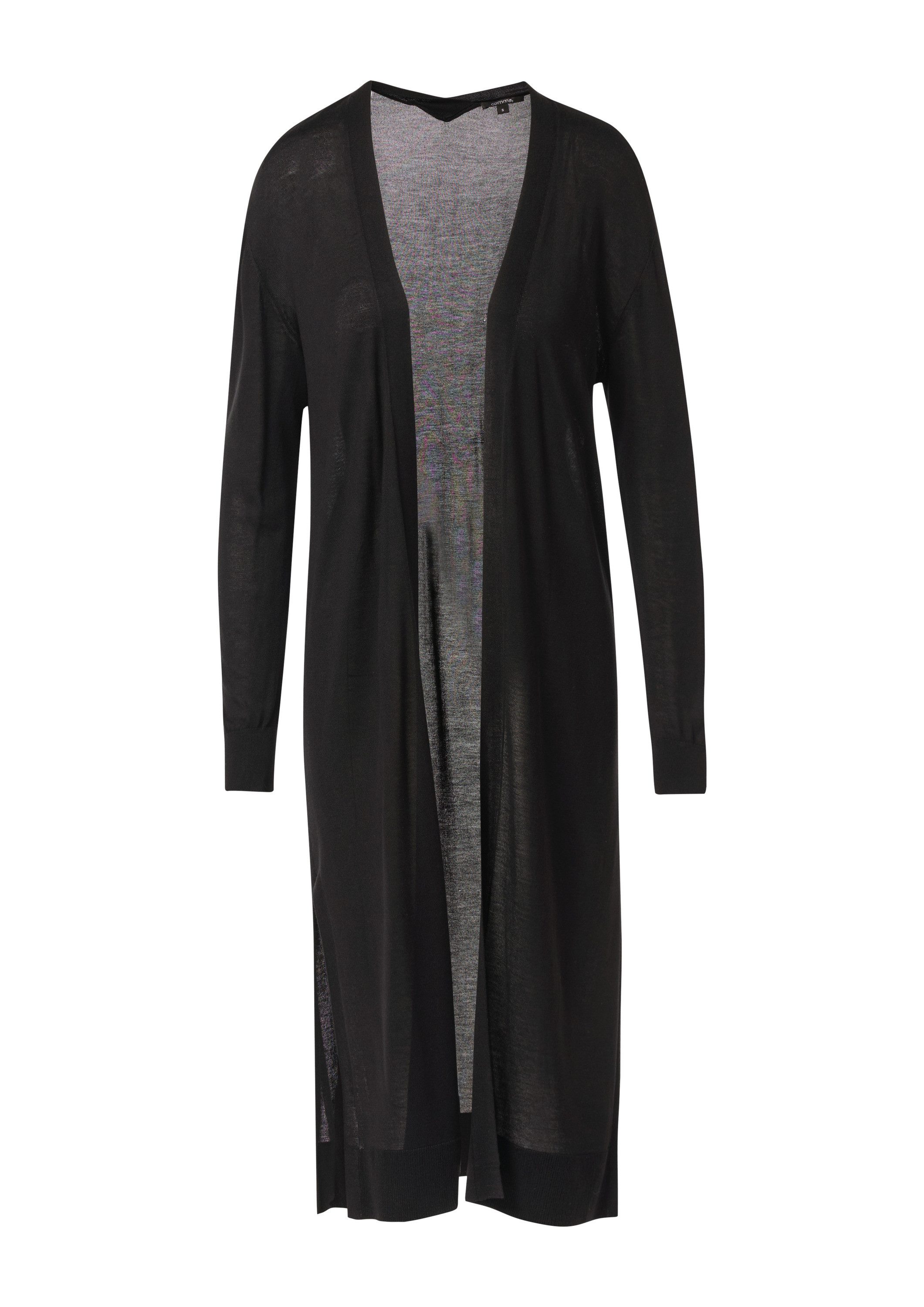 comma Cardigan Strickjacke Lange Strickjacke mit Rippbündchen und seitlich geschlitztem Saum