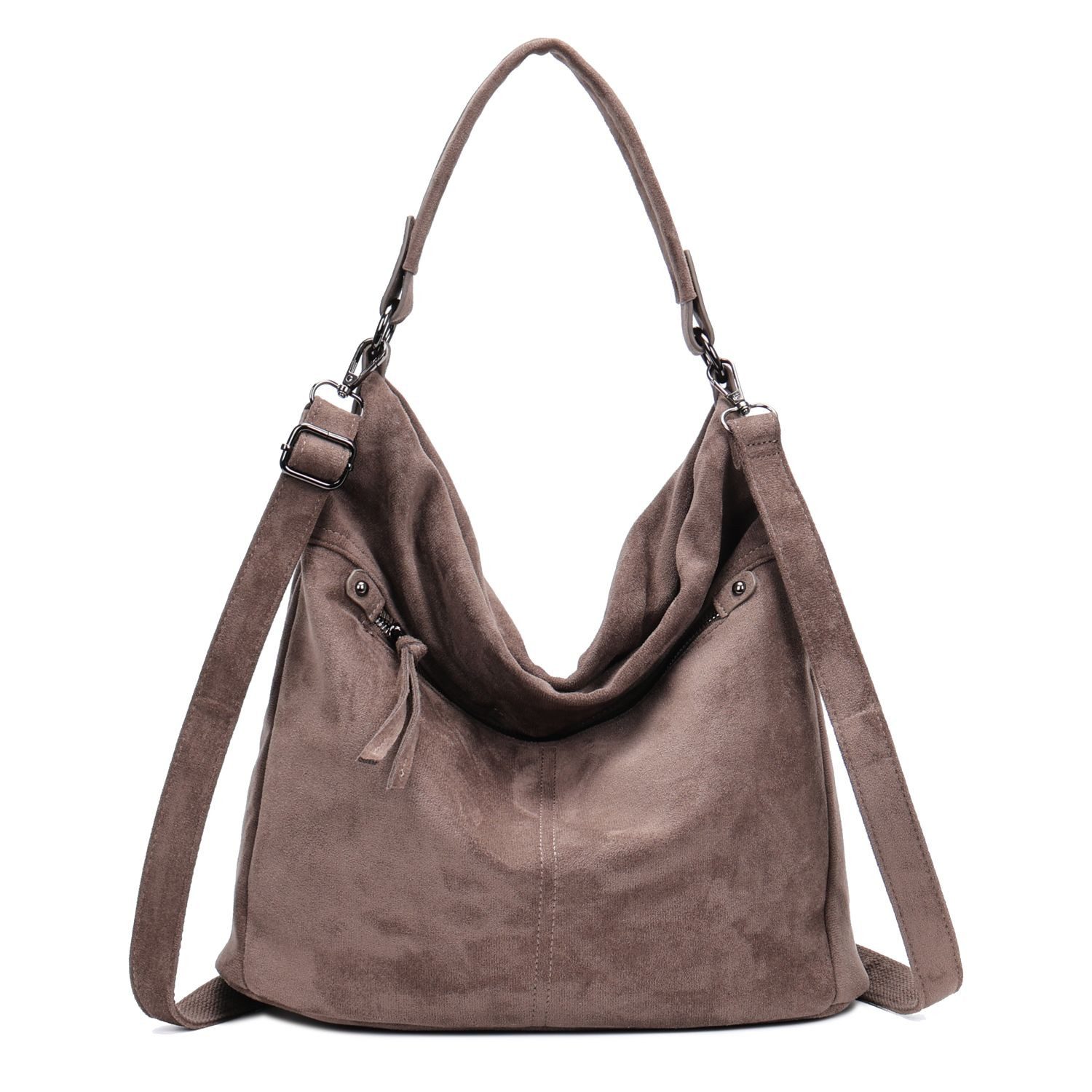 ITALYSHOP24 Schultertasche Damen Tasche Samt Shopper Hobo-Bag Umhängetasche Wildleder-Optik Reise, Crossbody Henkeltasche Beuteltasche Handtasche Velours CrossOver