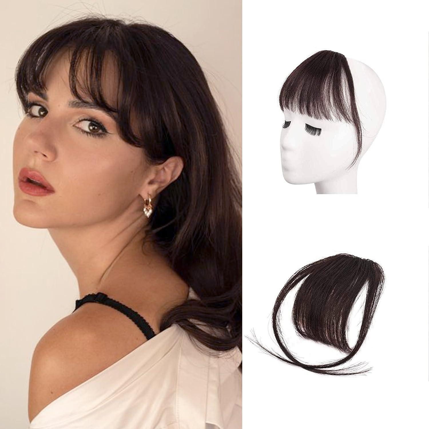 Echthaar-Extension Clip in Bangs Echthaar Dunkelbraun Haarverlängerung Fransen