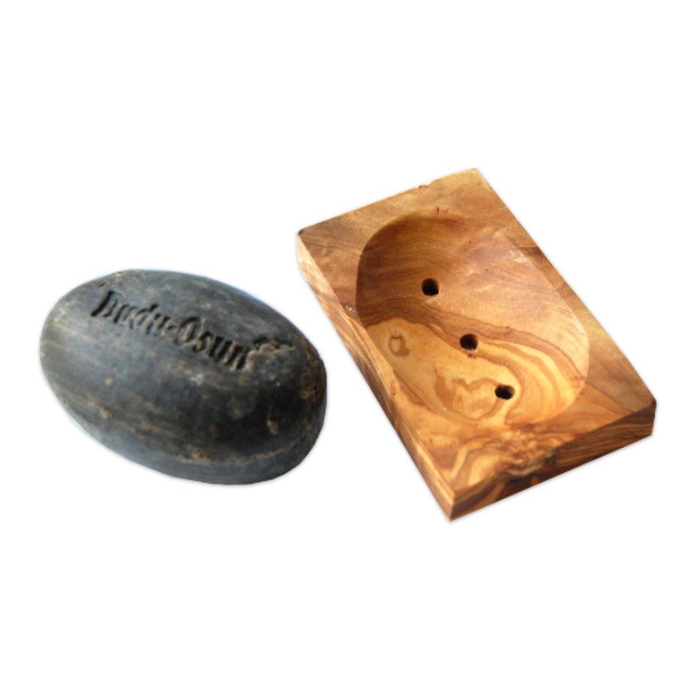 Olivenholz-erleben Seifenablage eckig, kleine Seifenschale aus Olivenholz mit Pads, für ovale Seifen, Breite: 11 cm, 1-St., Natürlich schön – ein Blickfang mit mediterranem Charakter
