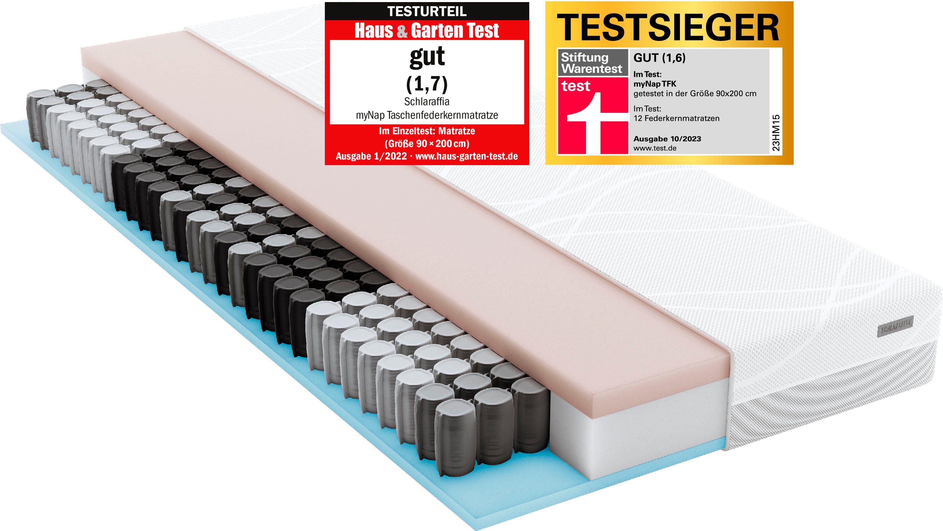 hoch, 90x200 Taschenfederkernmatratze X-Spring weiteren Federkern Matratze und Größen, TFK, cm speziellem Schlaraffia, in cm Matratze myNap mit 19