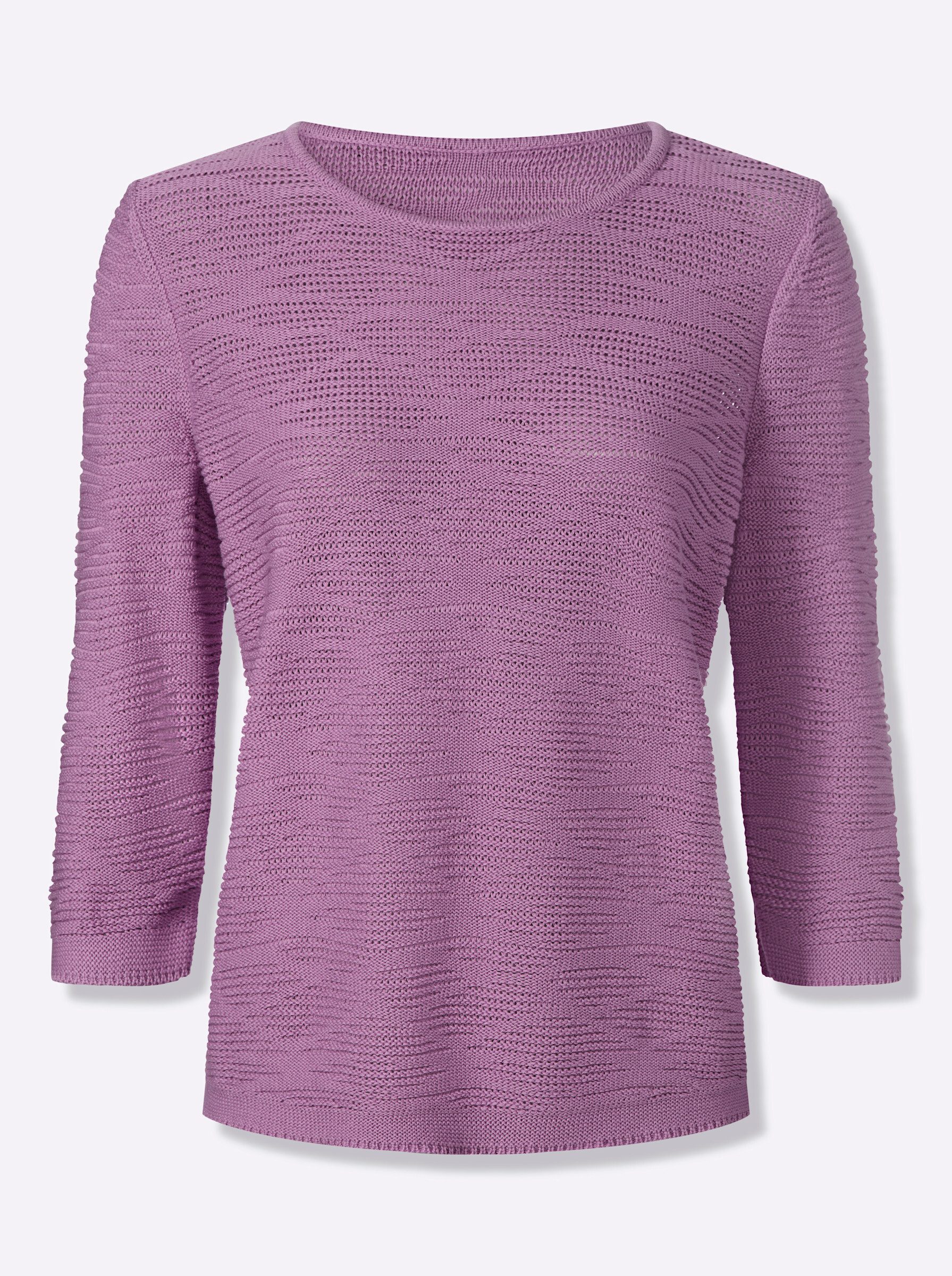 Strickpullover Baumwoll-Pullover 3/4-Arm Ajour, Links-Strick
