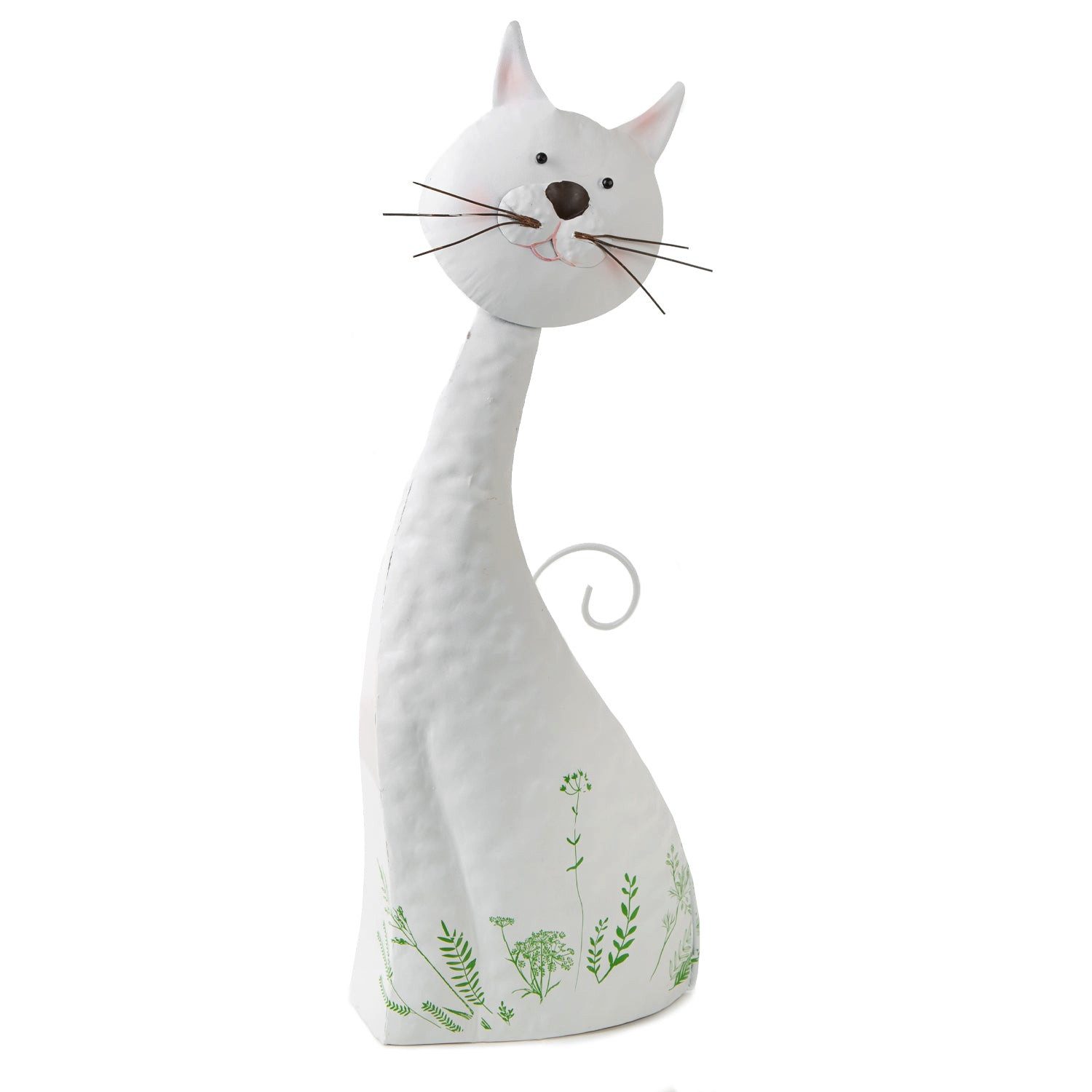 Logbuch-Verlag Dekofigur große Deko Katze aus Metall weiß bunt Frühling Sommer Katzenfigur