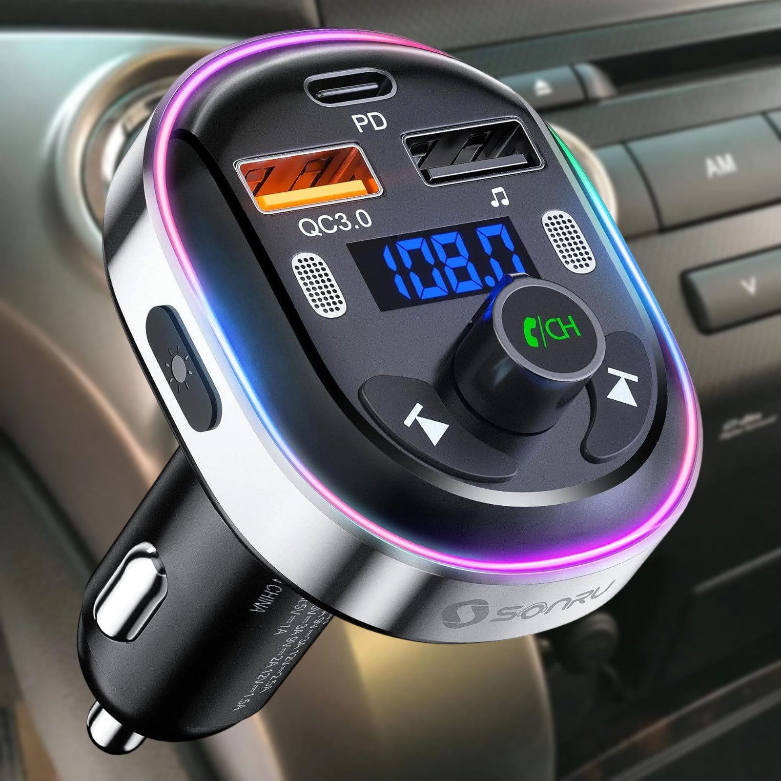 Bluetooth FM Kabelloser Empfänger Auto Sender HiFi-Musikadapter KFZ-Transmitter