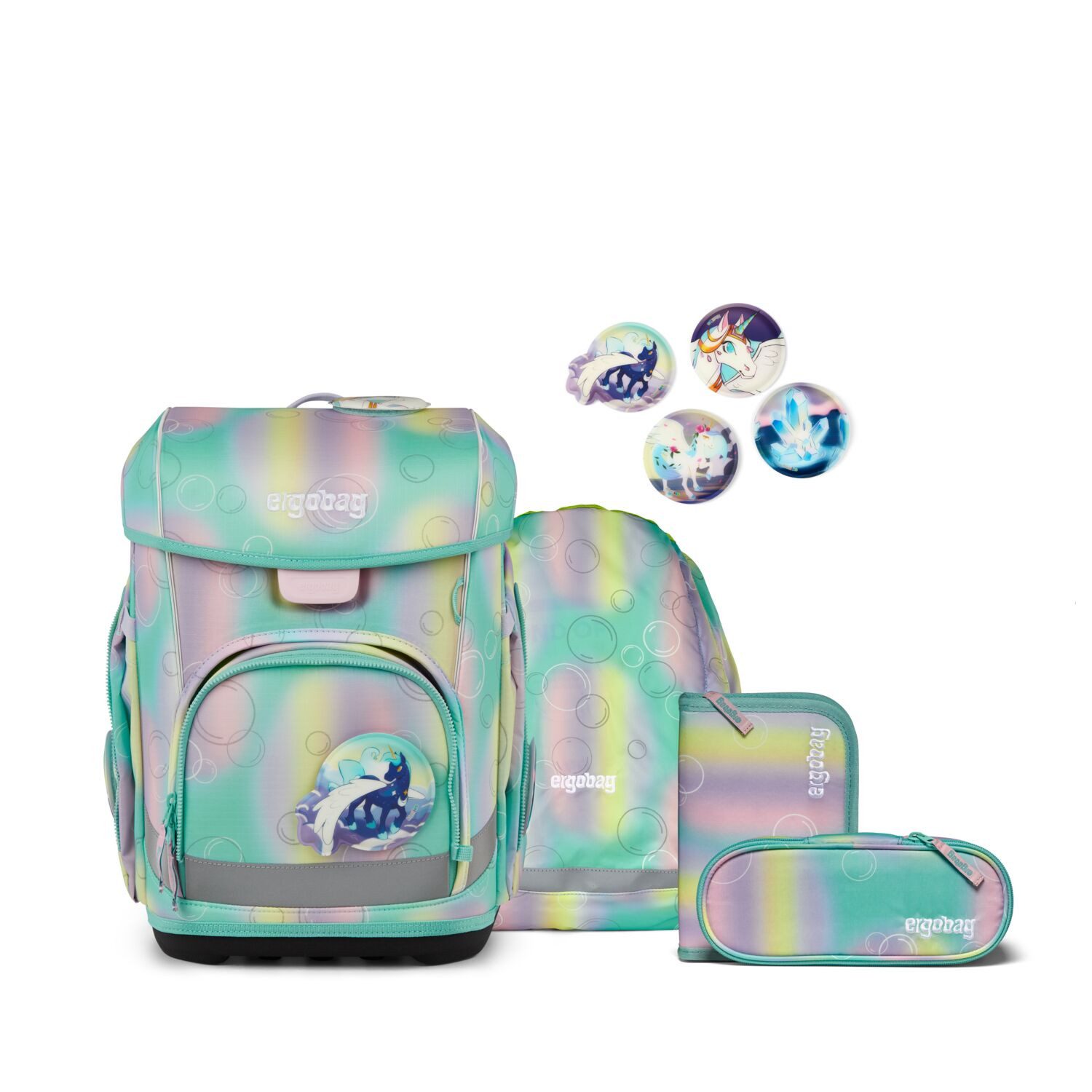 ergobag Schulranzen Schulranzen-Set CUBO LIGHT ZauBärwelt 5-teilig, 25/26 (5-teilig), Superleicht, Hugging-Rückensystem, für kleine/schmale Kinder