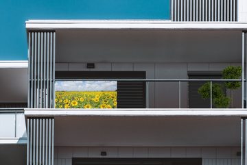 MuchoWow Balkonsichtschutz Sonnenblumen - Blumen - Wolken - Natur - Gelb - Landschaft (1-St) Balkonbanner, Sichtschutz für den Balkon, Robustes und wetterfest