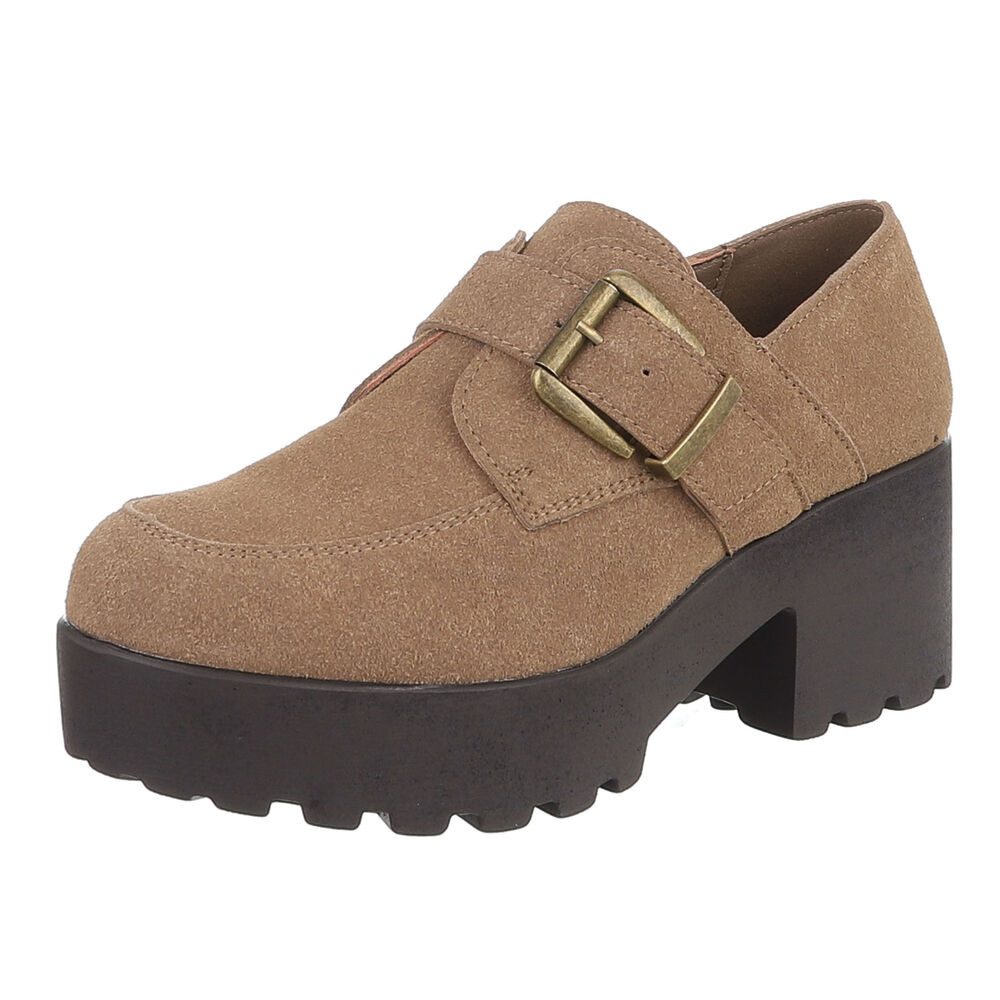 Ital-Design Damen Plateau Halbschuh mit Schnalle und Blockabsatz Slipper (92269349) Blockabsatz Mokassins in Hellbraun