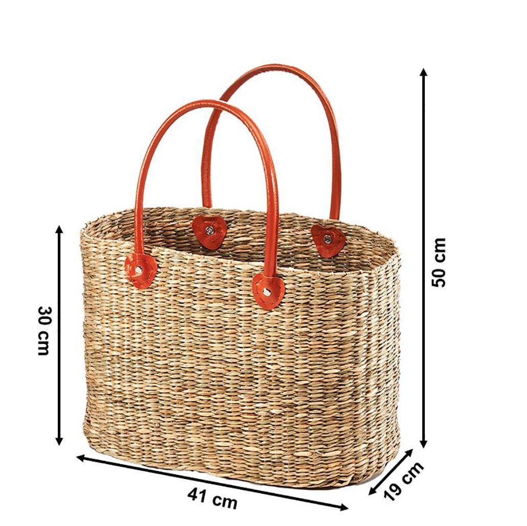 Kobolo Shopper Tasche Tragetasche ULI aus Seegras mit PU Henkeln (Stück, 1-tlg., 1 Stück), 41x19x30/50cm
