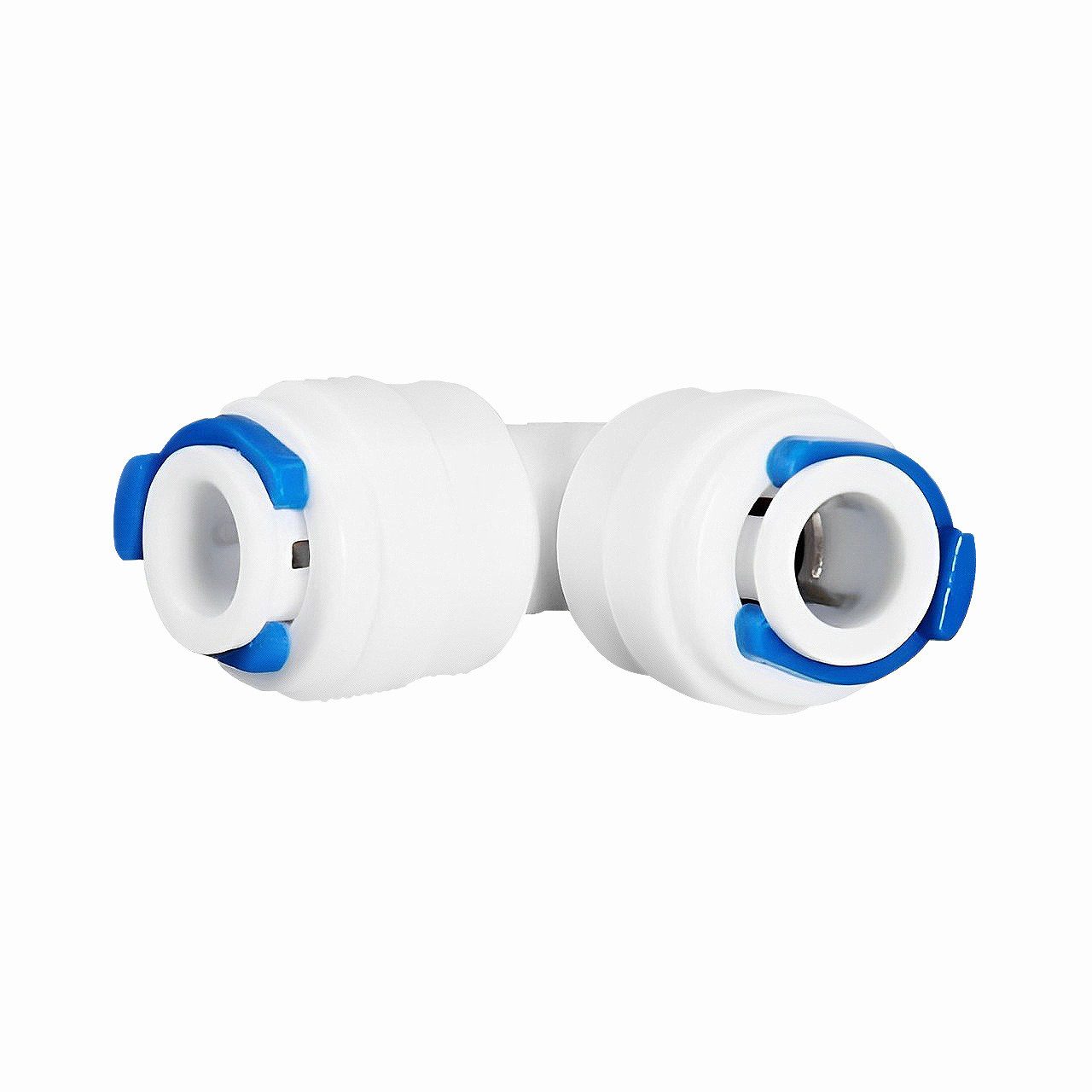 BEM Winkelverbinder Quickkupplung gebogen 1/4“ x 1/4“ Zoll, (für Trinkwasserschläuche und Wasserfilteranlagen, 1-St., 4 Metallverankerungen und eine Dichtung sind integriert), Quick- Steckverbindung