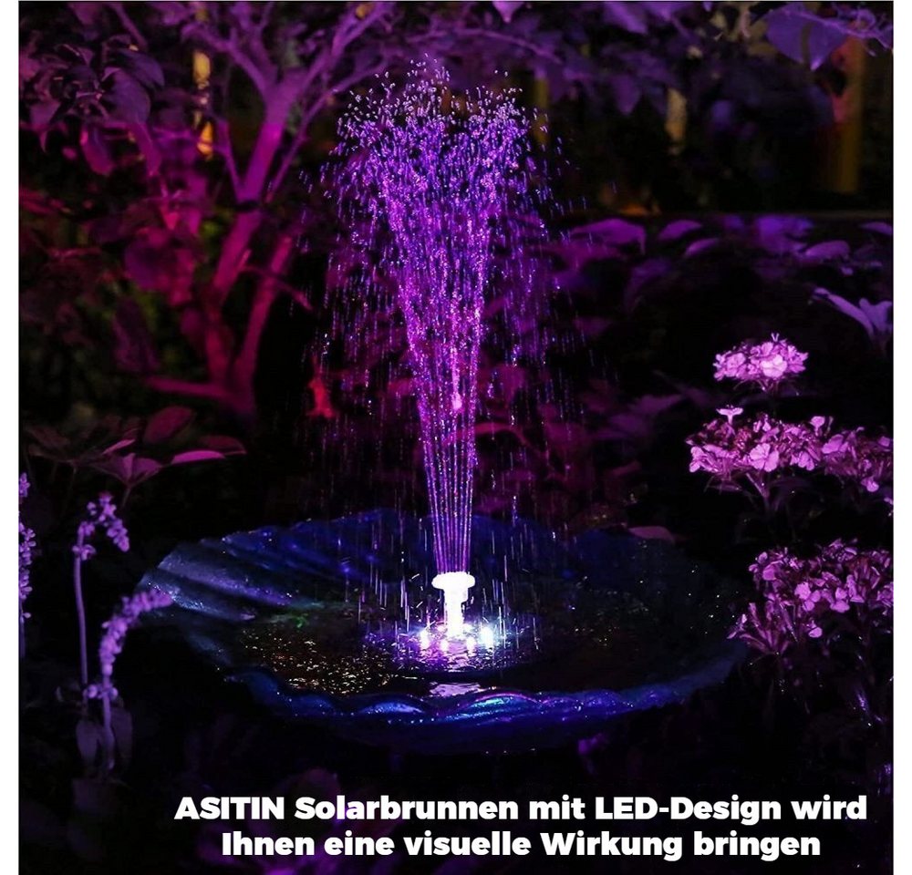 Thumbnail - BlingBin Gartenbrunnen 3W Solar Solarbrunnen mit 8 LEDs und 6 Sprüh Effekten, Wasserpumpe, 17,5 cm Breite, (1500mAh, 2 t...
