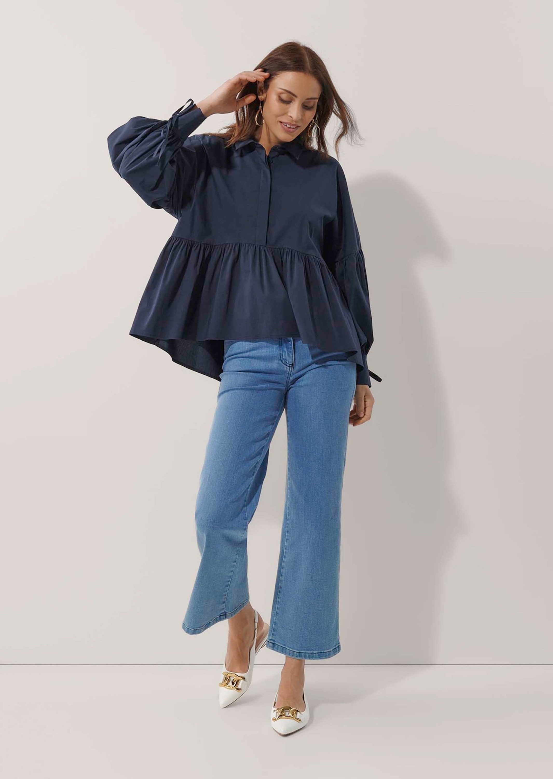 Hemdbluse Oversized Bluse mit Plisseedetails