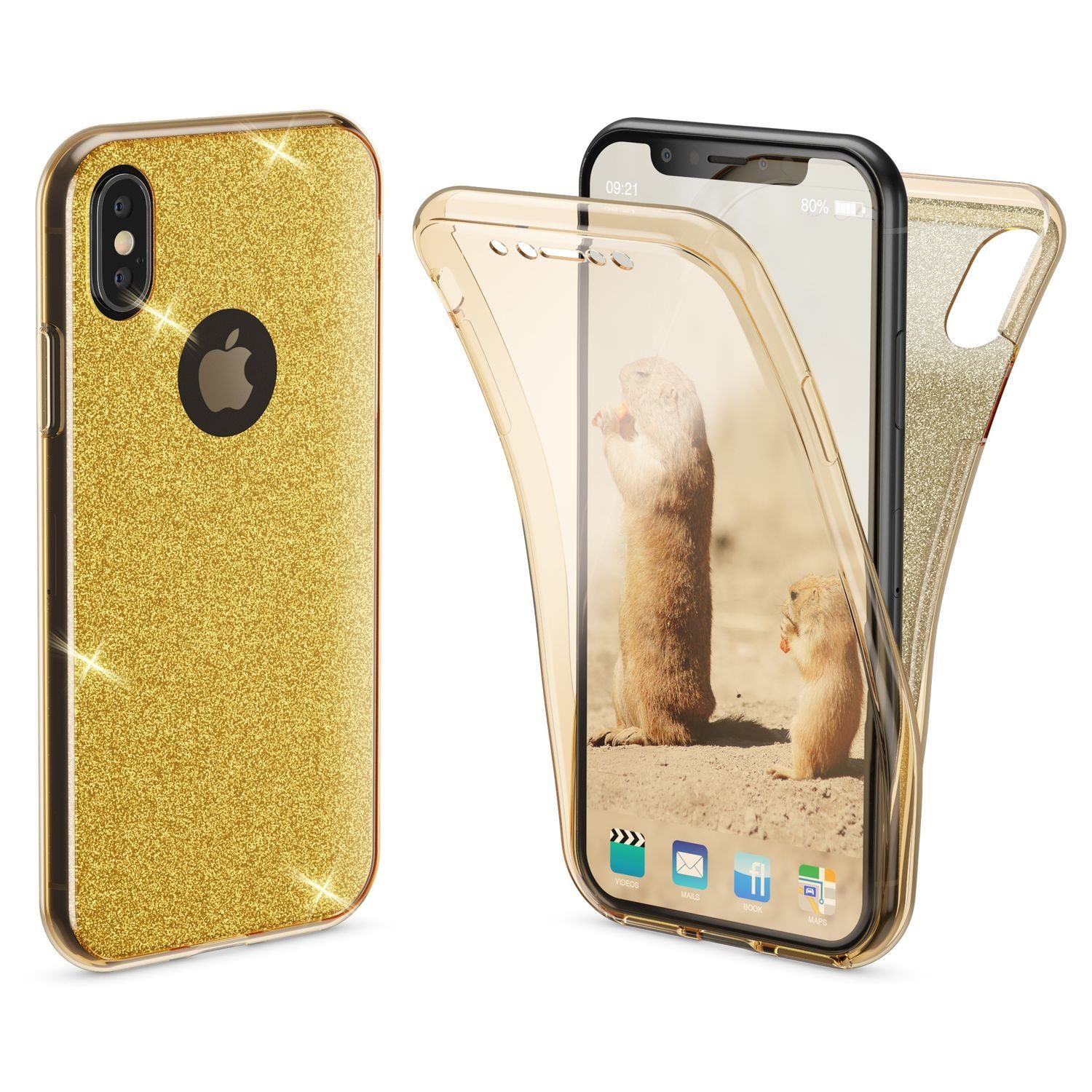 Nalia Smartphone-Hülle Apple iPhone X Apple iPhone XS, 360 Grad Glitzer Silikon Hülle / Rundumschutz Cover / Glitter Etui
