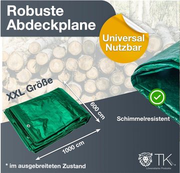 TK Gruppe Schutzplane Plane wasserdicht 6x10m - 200 g/m² grün, mit Ösen - Abdeckplane (Packung, 1x Abdeckplane 6x10m), Hochdichte 200 g/m²