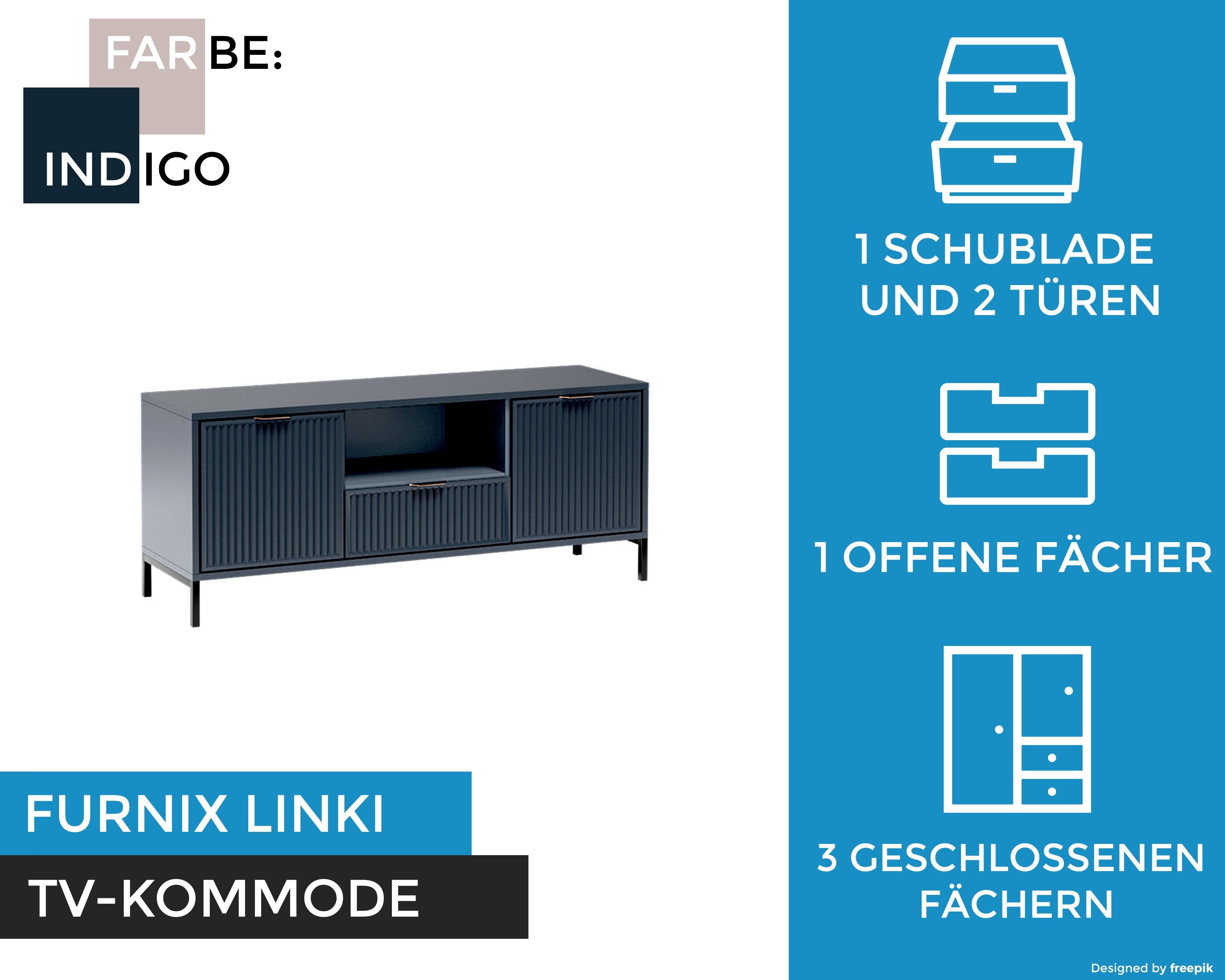 Industrial, TV-Board x mit und T40,6 LS3 2 Furnix 1 in LINKI Loft-Design H55,6 Blickfang, cm TV-Kommode B135 x Indigo cm Schublade, Türen