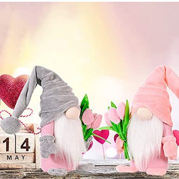 HYTIREBY Dekofigur Niedliche Wichtel mit tulpen Blumensträuße Süßer Zwerg Wichtel Figuren (2 St), Geschenk für Frauen Mama Hochzeitstag Freundin Ehefrau Muttertag
