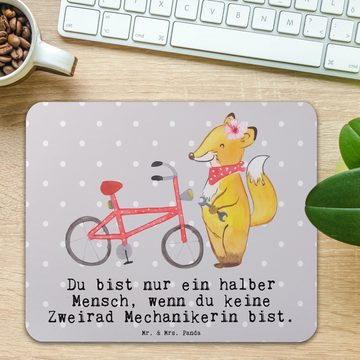 Mr. & Mrs. Panda Mauspad Zweirad Mechanikerin Herz - Grau Pastell - Geschenk, Mousepad, Einzig (1-St), Ergonomisch geformt