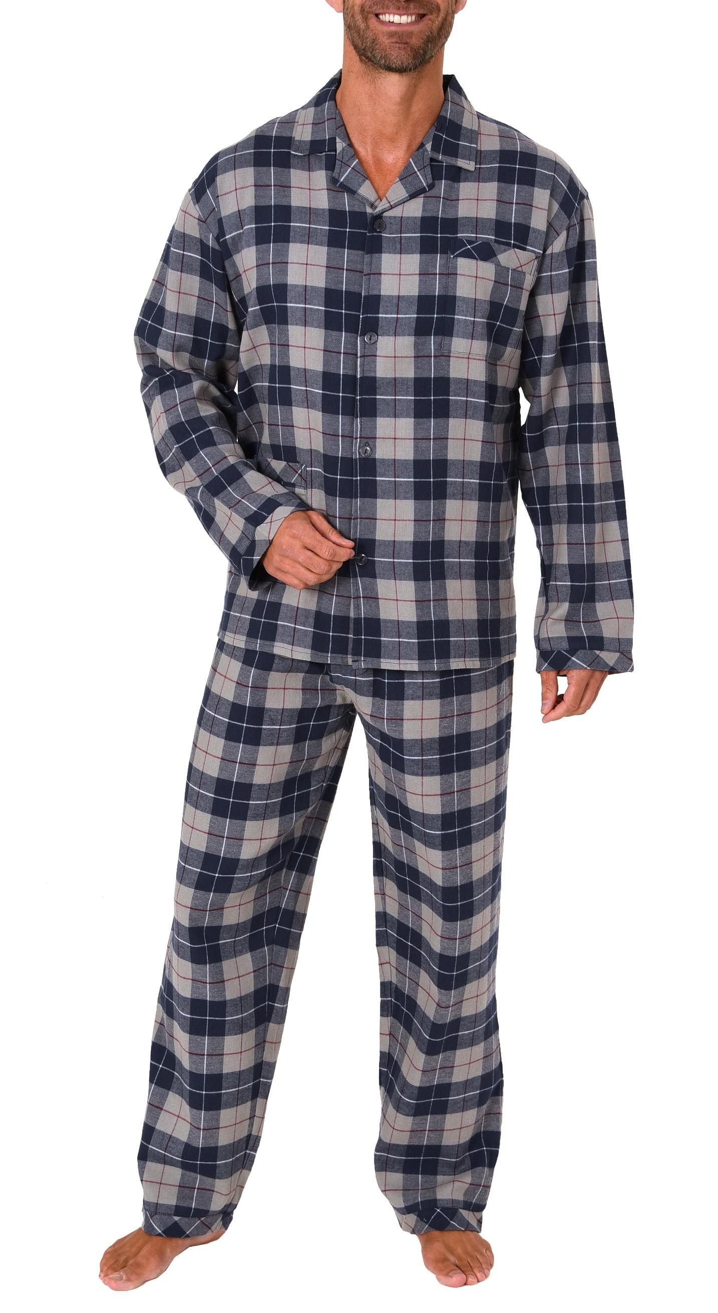 Pyjama Herren Flanell Schlafanzug langarm zum durchknöpfen - 291 15 537